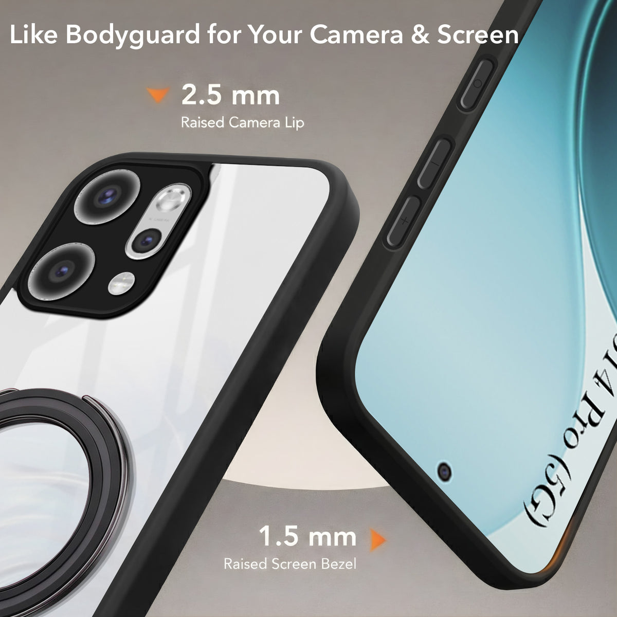 For Oppo Reno14 Pro 5G | Oppo Reno 14 Pro 5G Back Cover Case (Kick Stand Ring Holder | Life time Anti Yellow | Camera Protection)