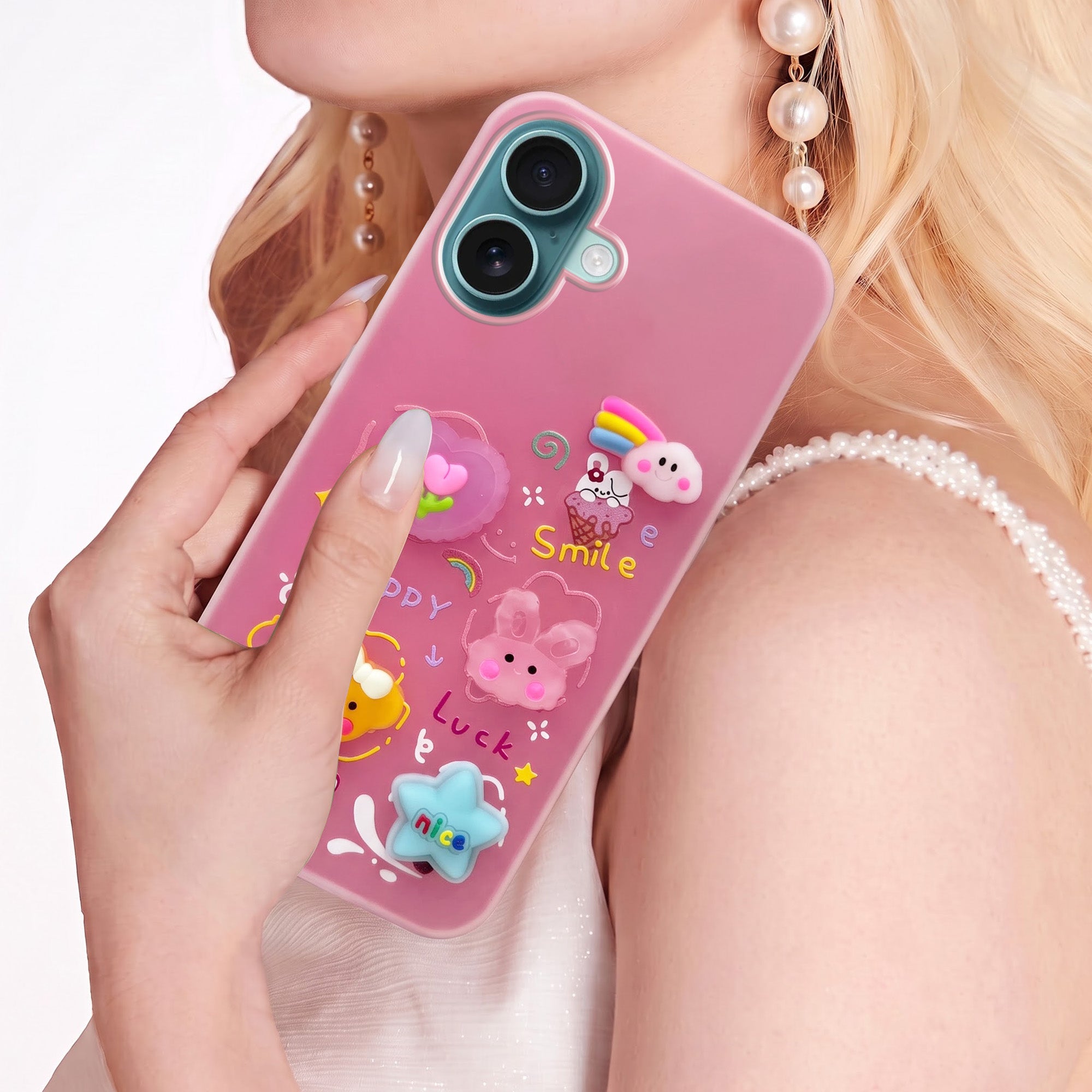 For Apple iPhone 16 Back Cover Case (3D Cute Cartoons | Hard Back Side Soft | Matte Premium Finish | HD Printing)