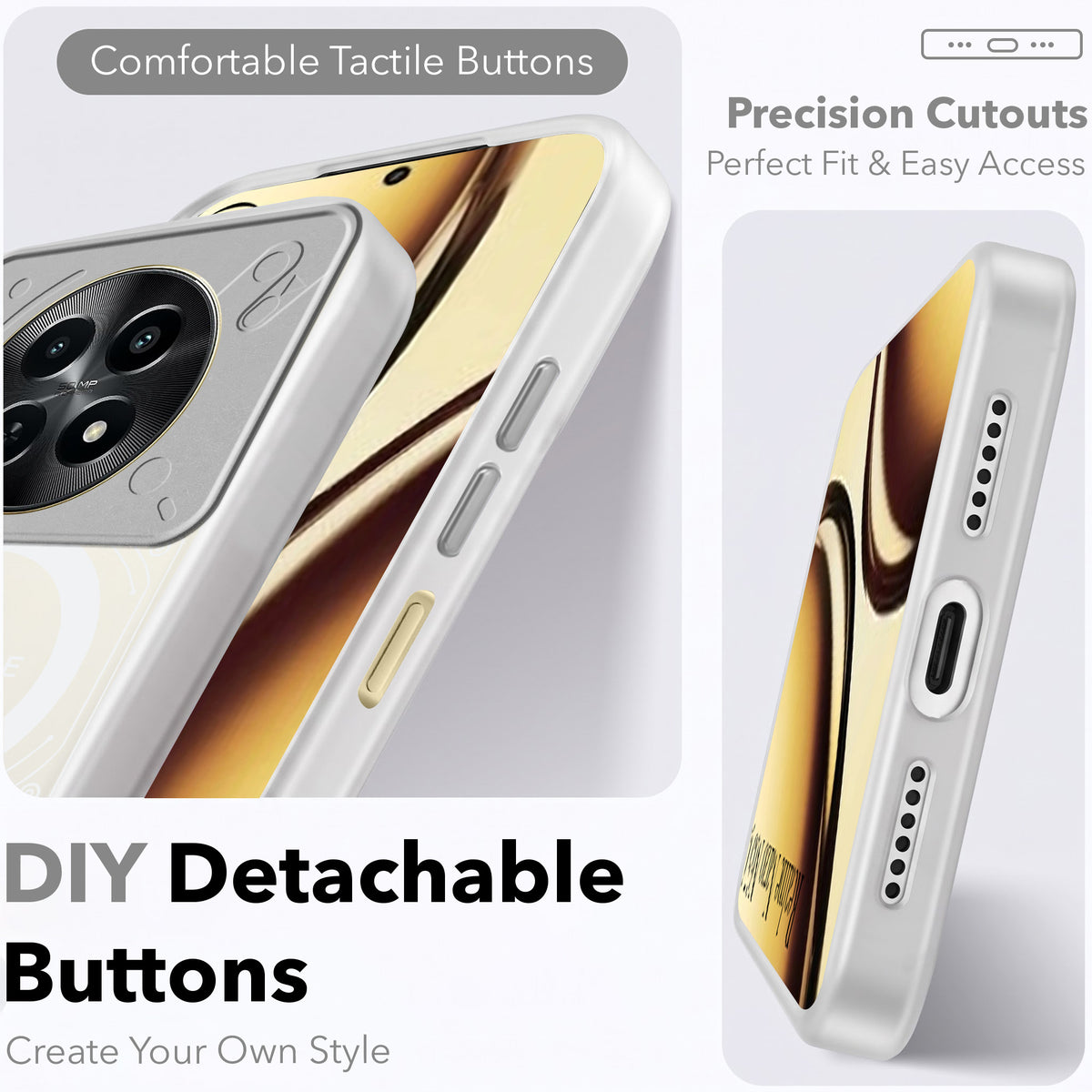 For Realme Narzo N65 5G Metallic Back Cover Case (Metallic Camera Protection & Buttons | Translucent Milky Shade | Hard Polycarbonate)