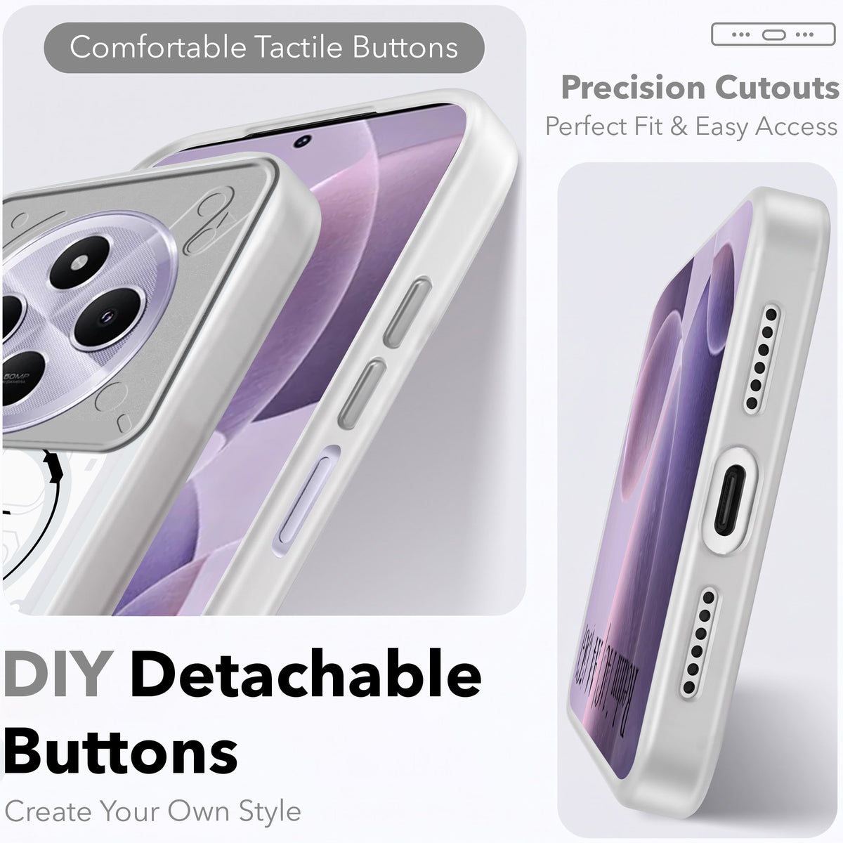 For Redmi A4 5G | Xiaomi Redmi 14C Metallic Back Cover Case (Metallic Camera Protection & Buttons | Translucent Milky Shade | Hard Polycarbonate)