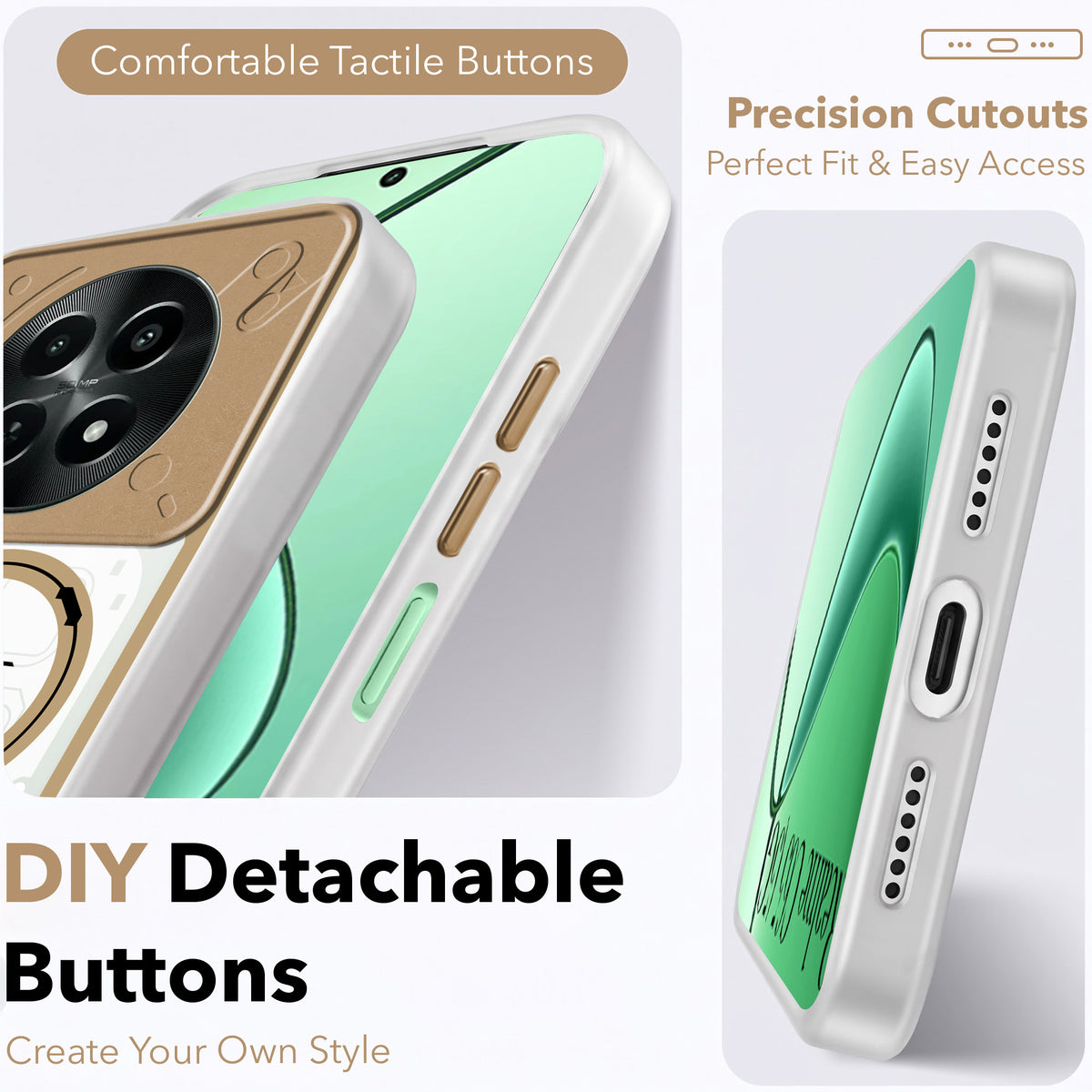 For Realme C65 5G Metallic Back Cover Case (Metallic Camera Protection & Buttons | Translucent Milky Shade | Hard Polycarbonate)