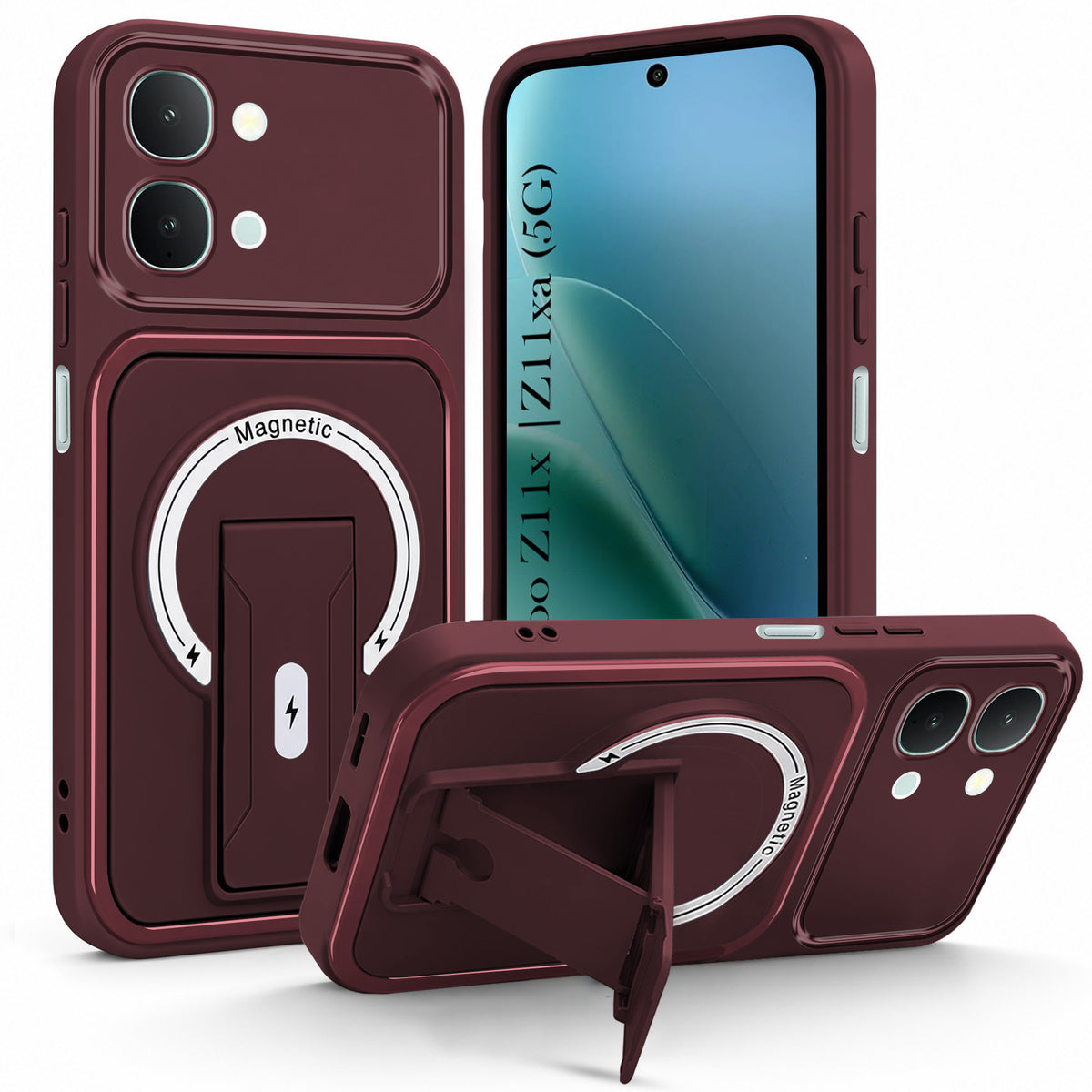 For Vivo iQOO Z11x 5G | Vivo iQOO Z11xa Back Case Cover Metallic (Hybrid Armor Kickstand | MagSafe Compatible | Camera Protection Shockproof)