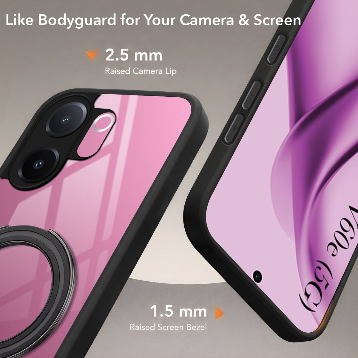 For Vivo V60e Back Cover Case (Kick Stand Ring Holder | Life time Anti Yellow | Camera Protection)