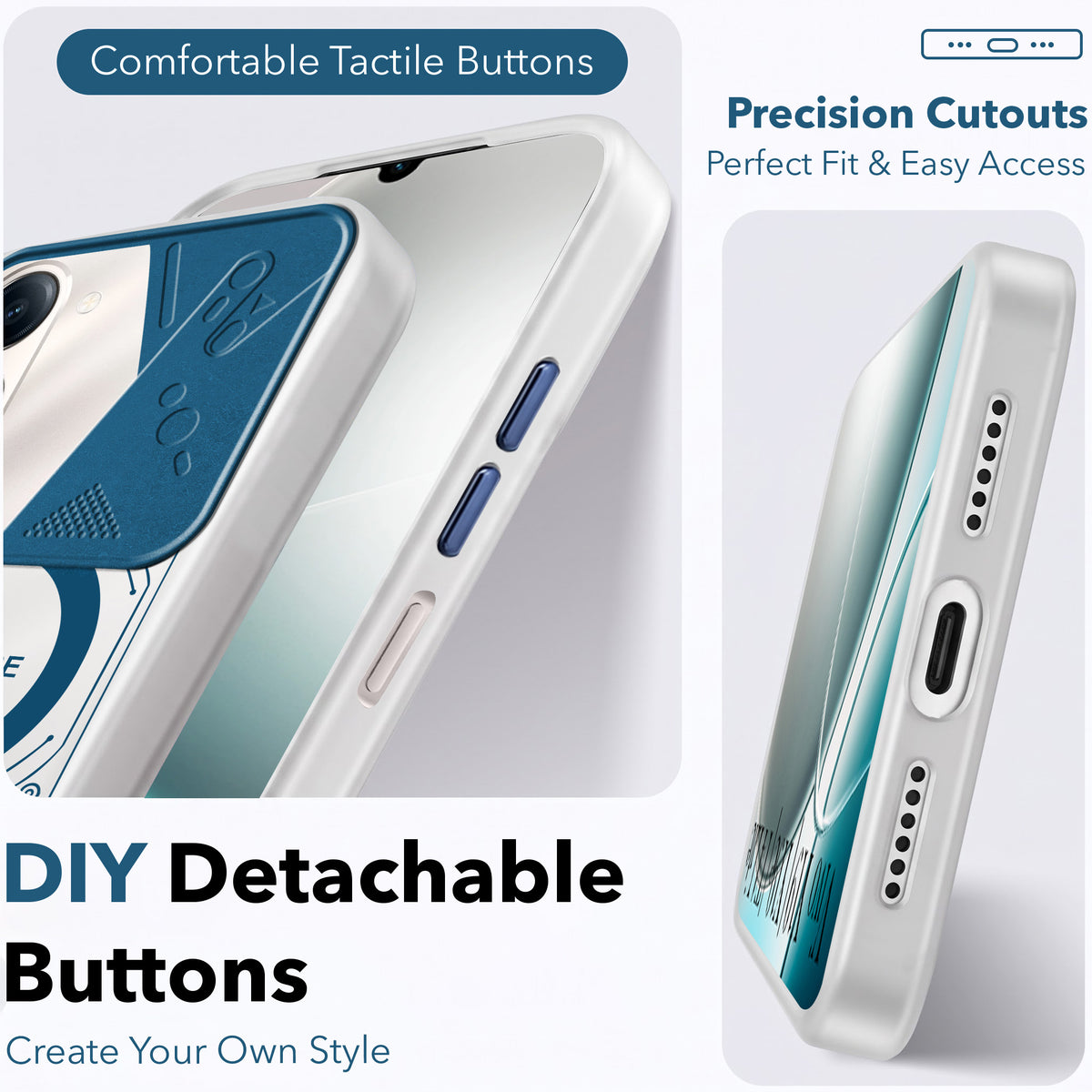 For Vivo Y19 | Vivo Y19e | Vivo T4 Lite Metallic Back Cover Case (Metallic Camera Protection & Buttons | Translucent Milky Shade | Hard Polycarbonate)