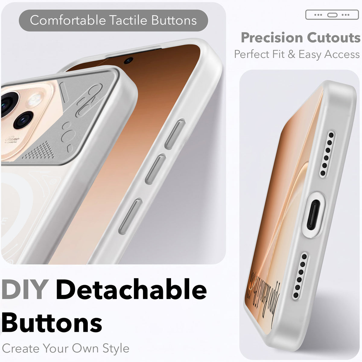 For Oppo Reno15 Pro 5G | Oppo Reno 15 Pro 5G Metallic Back Cover Case (Metallic Camera Protection & Buttons | Translucent Milky Shade | Hard Polycarbonate)