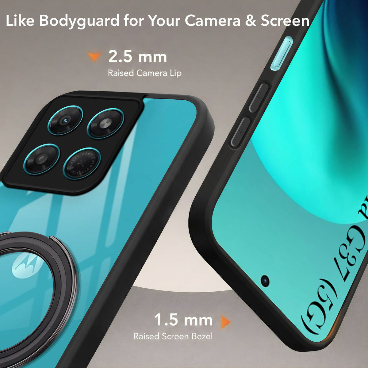 For Motorola Moto G37 Back Cover Case (Kick Stand Ring Holder | Life time Anti Yellow | Camera Protection)