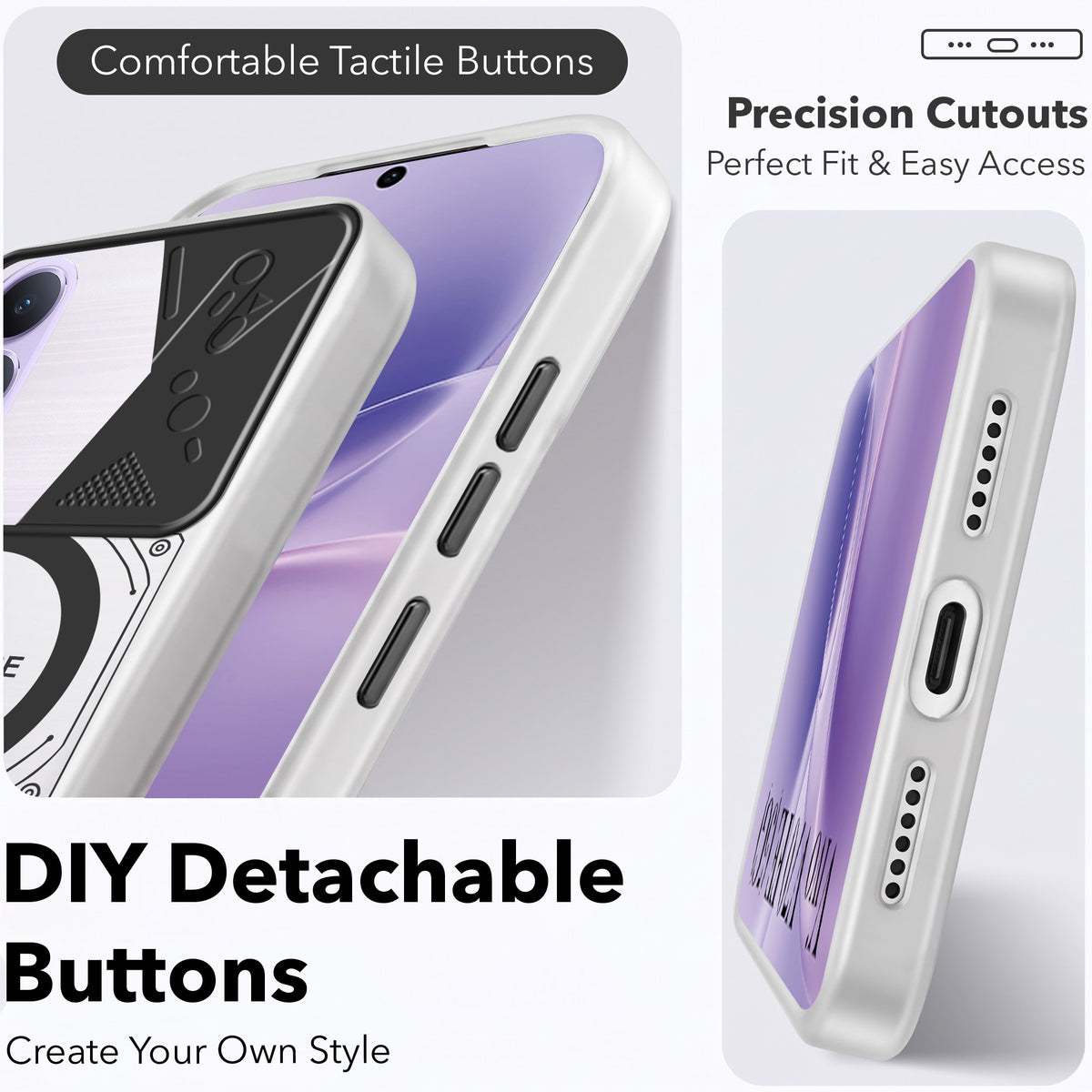 For Vivo V70 FE 5G Metallic Back Cover Case (Metallic Camera Protection & Buttons | Translucent Milky Shade | Hard Polycarbonate)