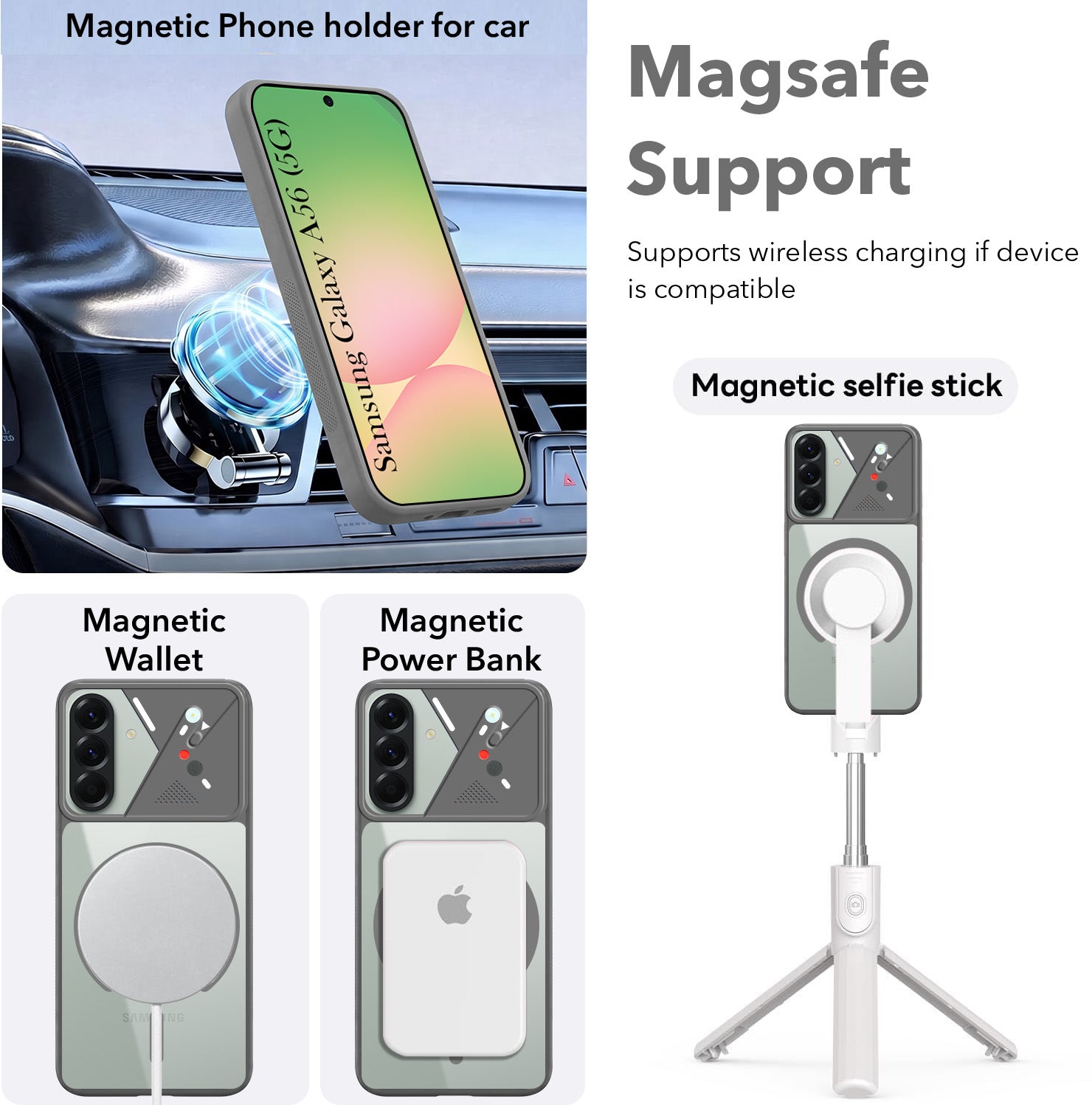 For Samsung Galaxy A56 Back Cover Case Lifetime Anti-Yellow Clear (Camera Protection | Side Grip | Wireless MagSafe Compatible)
