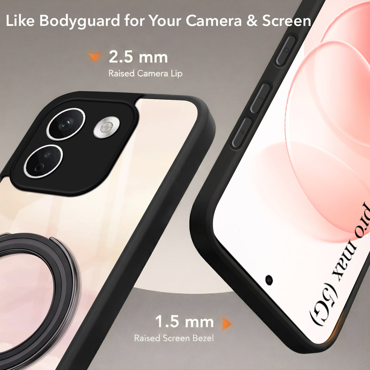 For Redmi Note 17 Pro Max 5G Back Cover Case (Kick Stand Ring Holder | Life time Anti Yellow | Camera Protection)