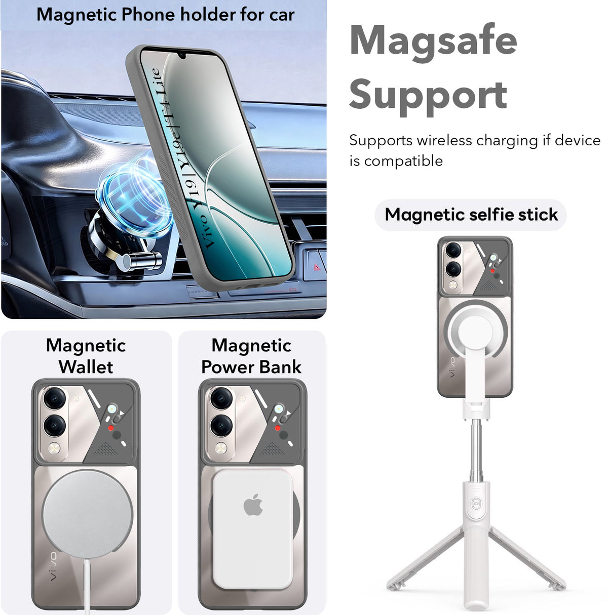 For Vivo Y19 | Vivo Y19e | Vivo T4 Lite Back Cover Case Lifetime Anti-Yellow Clear (Camera Protection | Side Grip | Wireless MagSafe Compatible)
