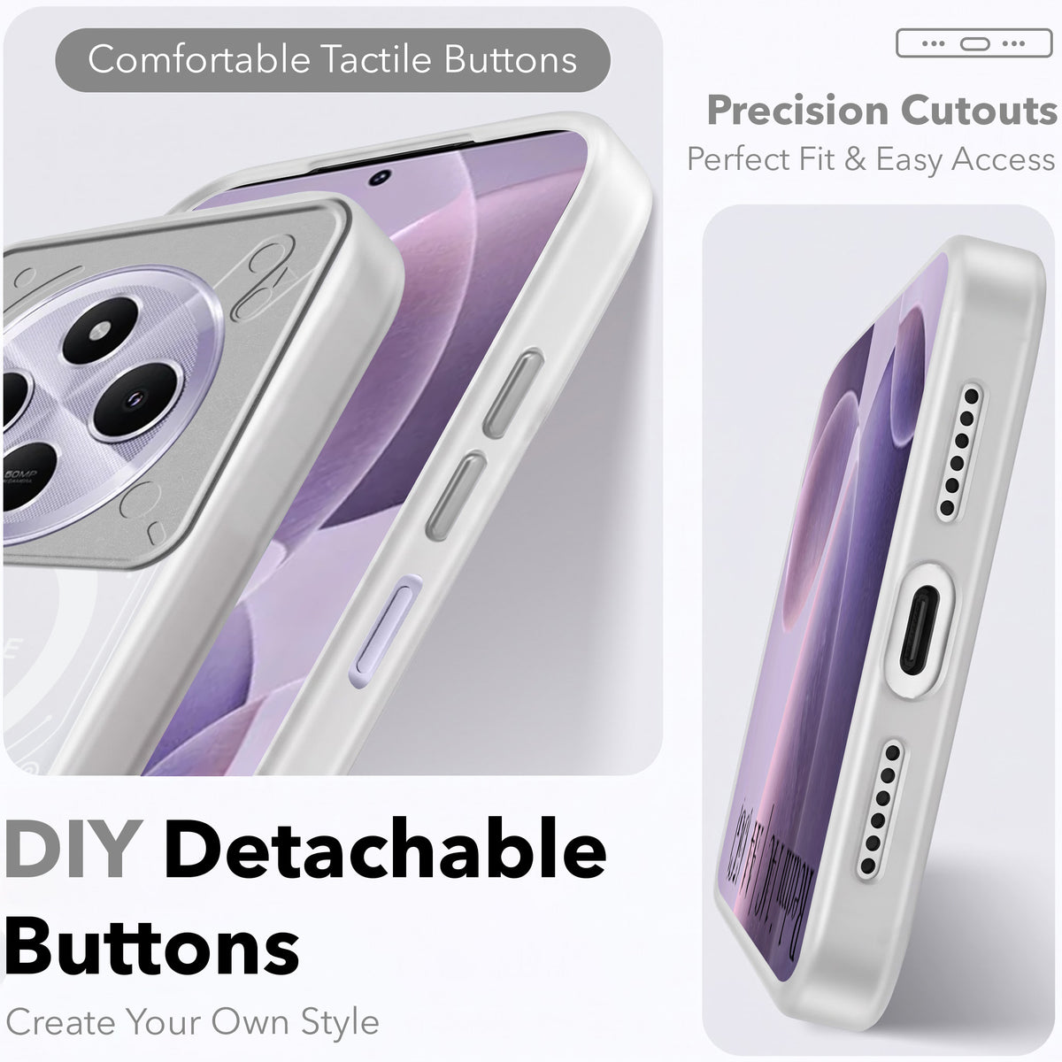 For Redmi A4 5G | Xiaomi Redmi 14C Metallic Back Cover Case (Metallic Camera Protection & Buttons | Translucent Milky Shade | Hard Polycarbonate)