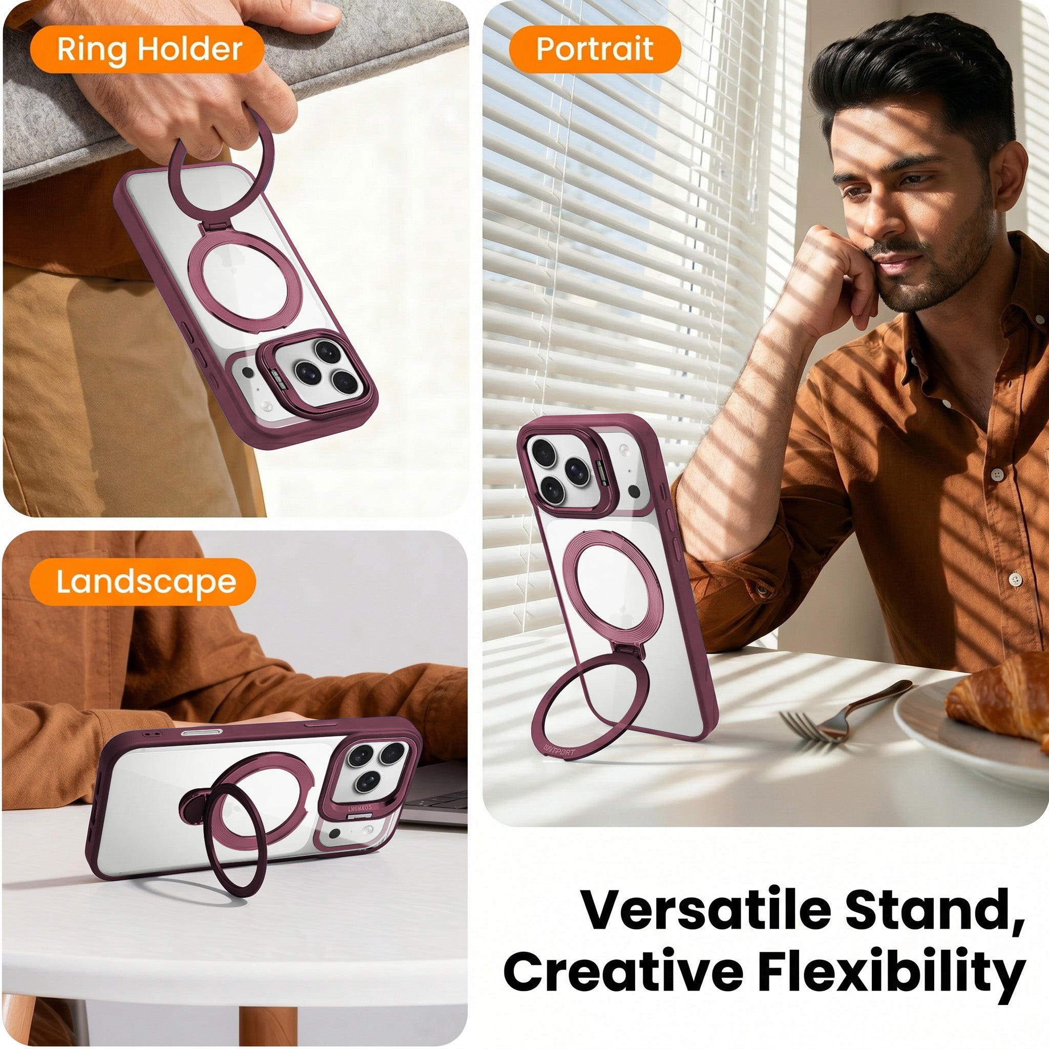 For iPhone 17 Pro Back Cover Case Crystal (Lifetime Anti Yellow | Magnetic Ring Stand | Camera Lens Protection | MagSafe Compatible)