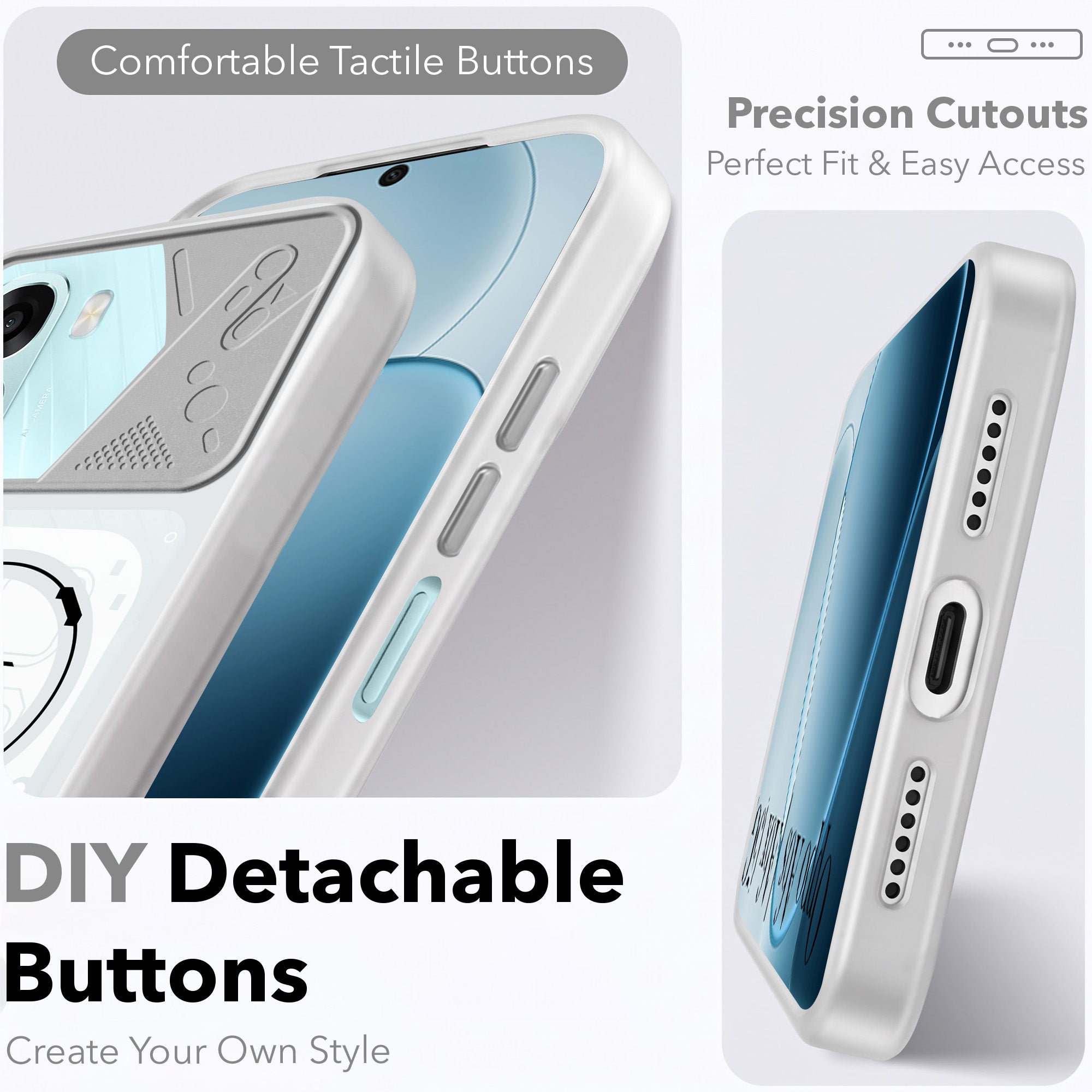 For Oppo A6X | Oppo A6S Metallic Back Cover Case (Metallic Camera Protection & Buttons | Translucent Milky Shade | Hard Polycarbonate)