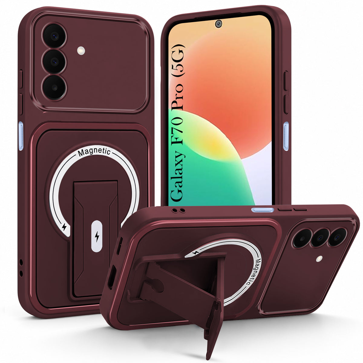 For Samsung Galaxy F70 Pro 5G Back Case Cover Metallic (Hybrid Armor Kickstand | MagSafe Compatible | Camera Protection Shockproof)