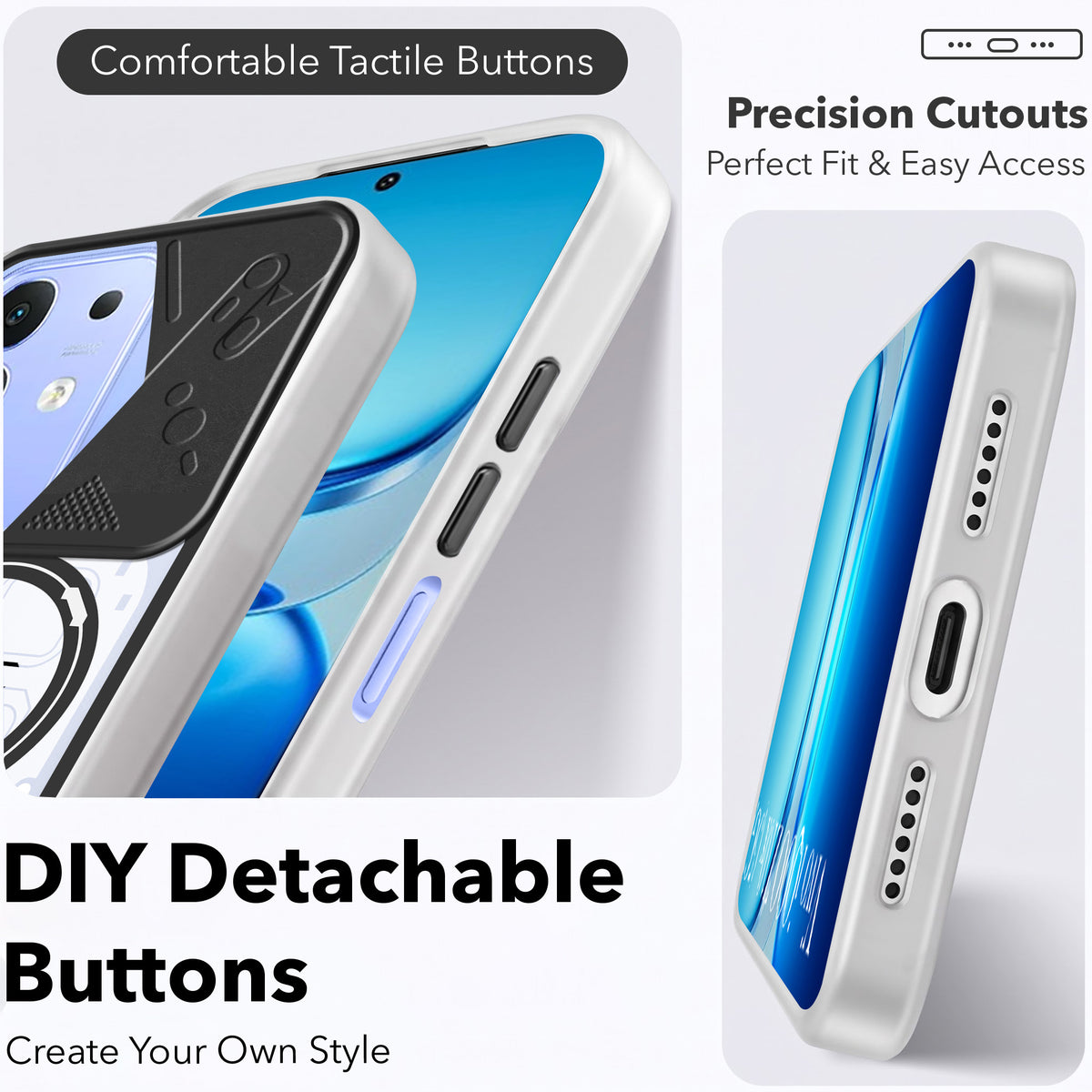For Vivo iQOO Z10x Metallic Back Cover Case (Metallic Camera Protection & Buttons | Translucent Milky Shade | Hard Polycarbonate)