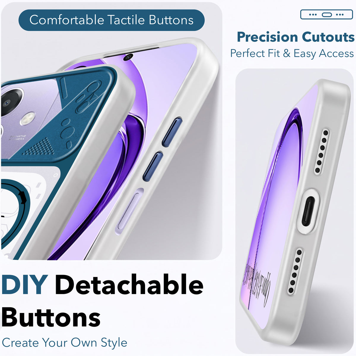 For Oppo A3X (4G/5G) | Oppo A3 5G Metallic Back Cover Case (Metallic Camera Protection & Buttons | Translucent Milky Shade | Hard Polycarbonate)