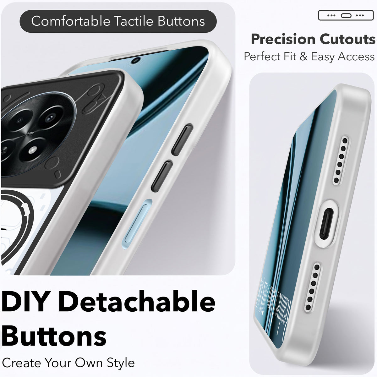 For Realme Narzo 70x 5G Metallic Back Cover Case (Metallic Camera Protection & Buttons | Translucent Milky Shade | Hard Polycarbonate)