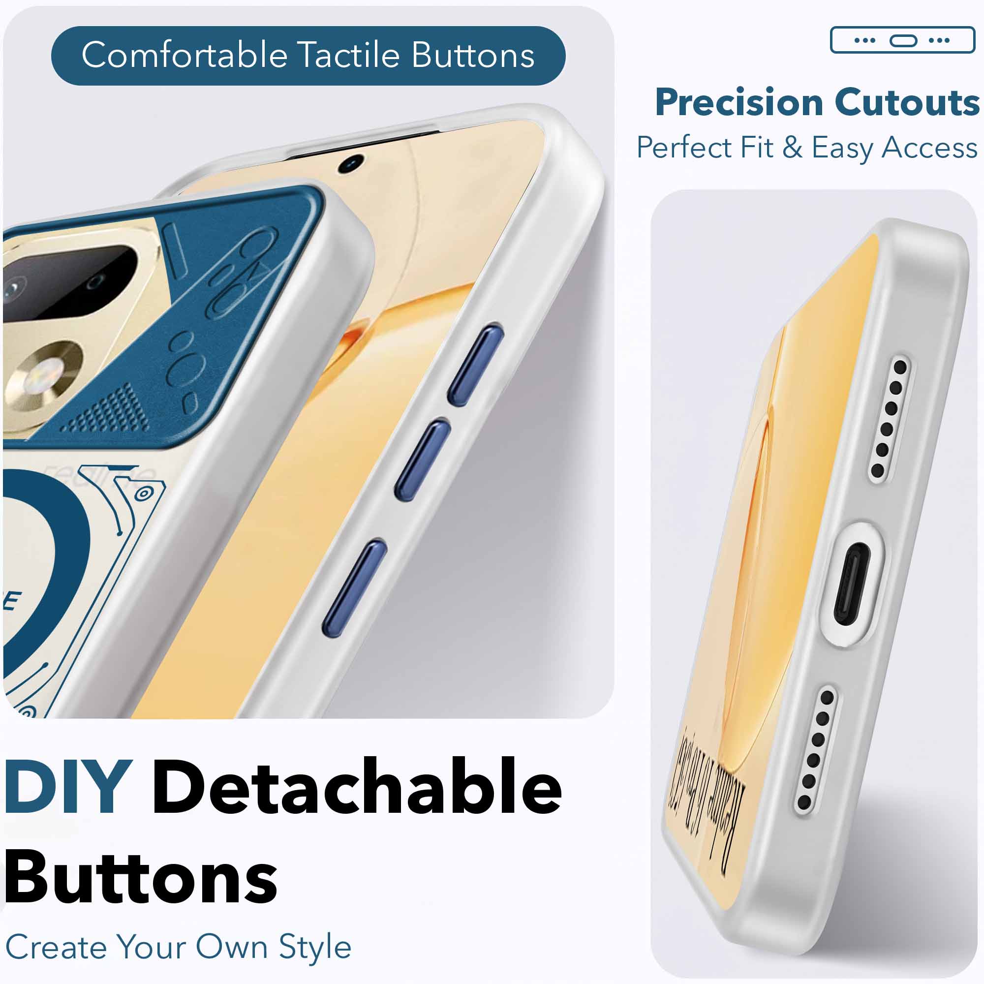 For Realme 16 Pro Metallic Back Cover Case (Metallic Camera Protection & Buttons | Translucent Milky Shade | Hard Polycarbonate)