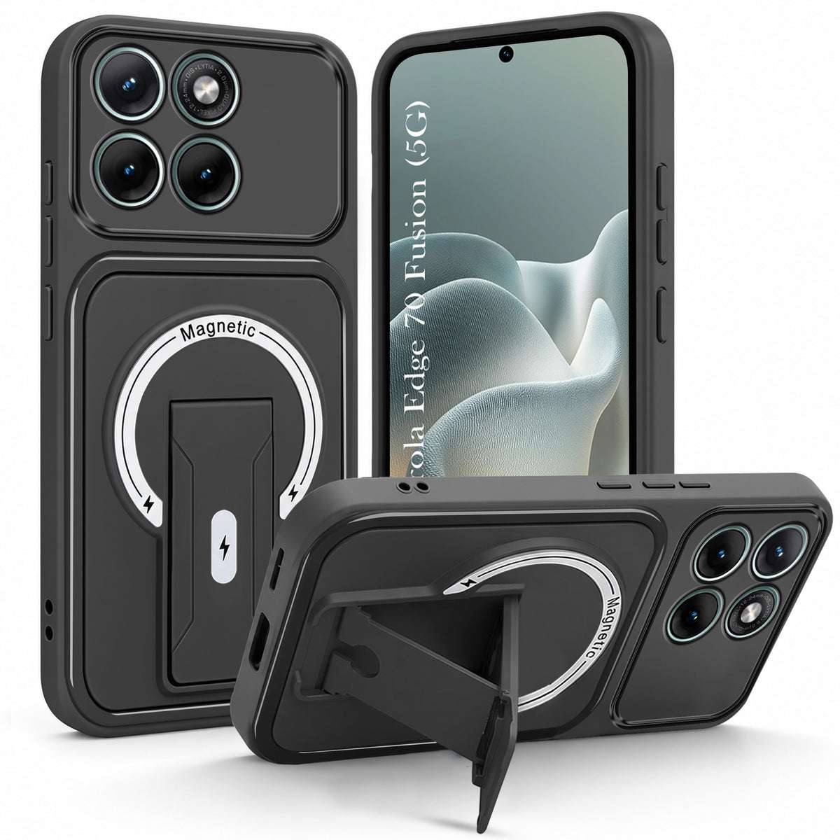 For Motorola Moto Edge 70 Fusion Back Case Cover Metallic (Hybrid Armor Kickstand | MagSafe Compatible | Camera Protection Shockproof)