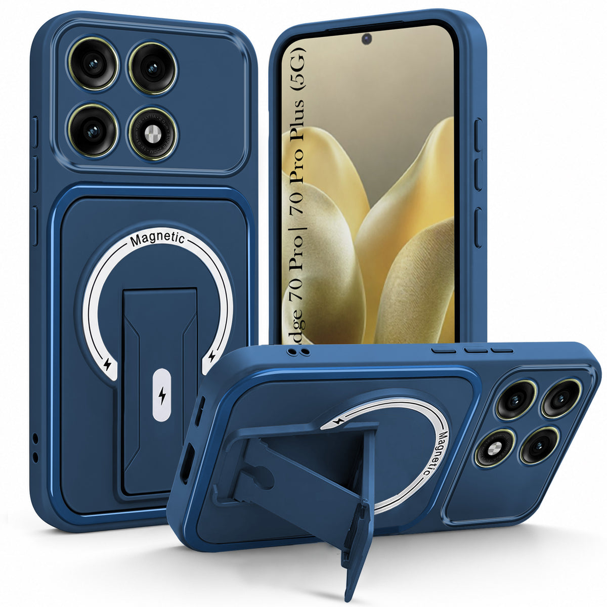For Motorola Edge 70 Pro | Edge 70 Pro Plus Back Case Cover Metallic (Hybrid Armor Kickstand | MagSafe Compatible | Camera Protection Shockproof)
