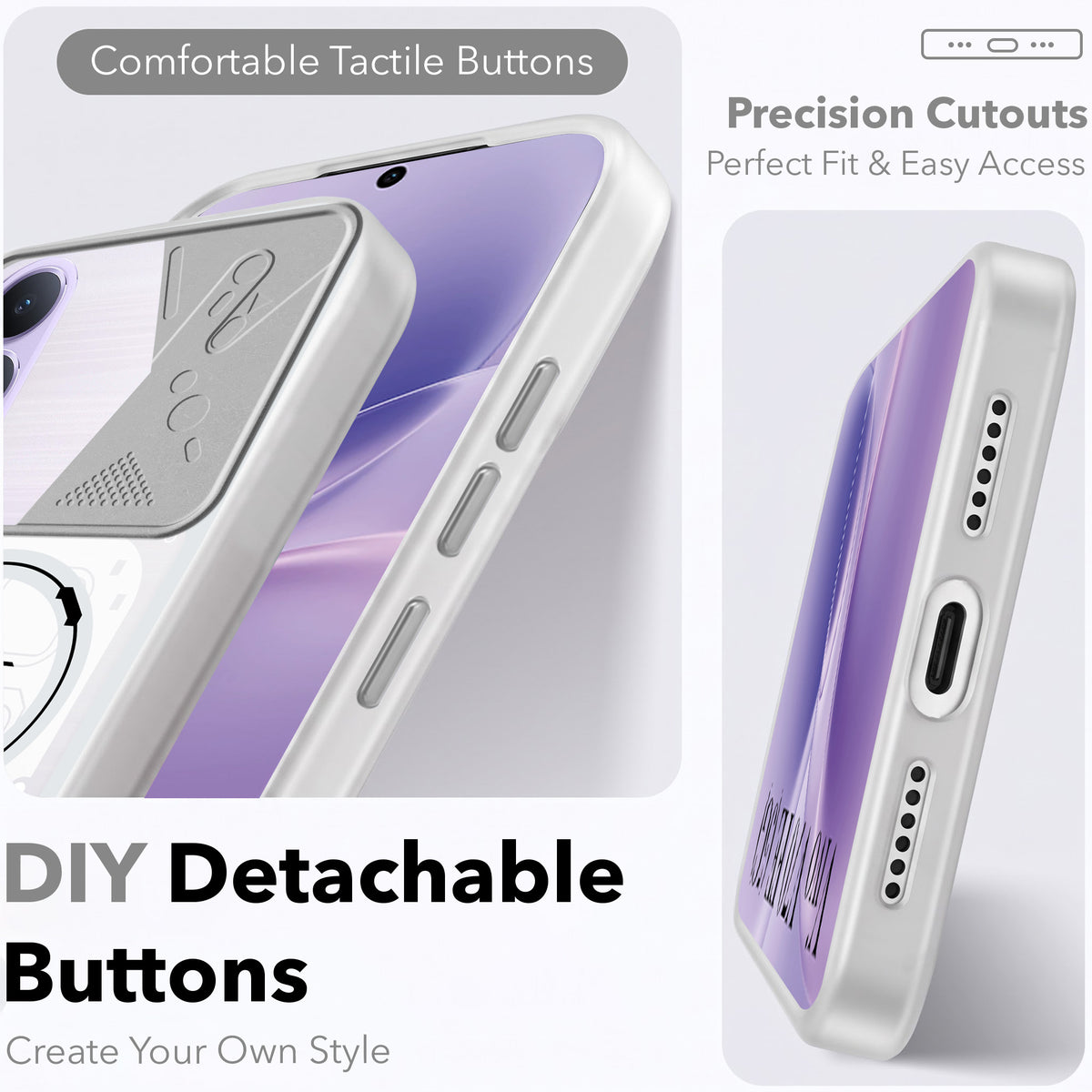 For Vivo V70 FE 5G Metallic Back Cover Case (Metallic Camera Protection & Buttons | Translucent Milky Shade | Hard Polycarbonate)