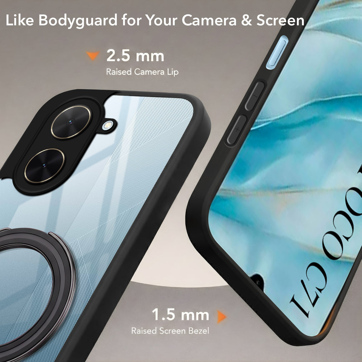 For Poco C71 Back Cover Case (Kick Stand Ring Holder | Life time Anti Yellow | Camera Protection)