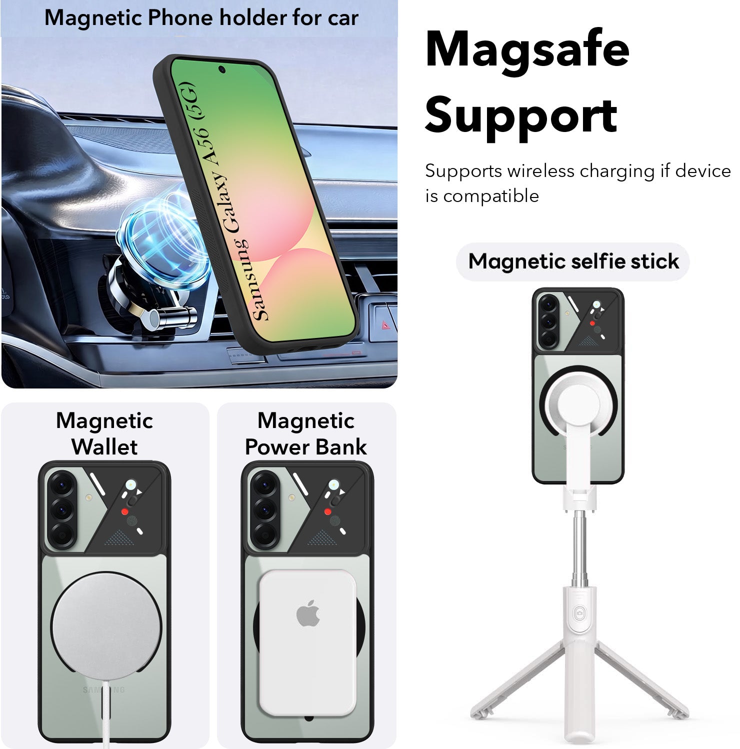 For Samsung Galaxy A56 Back Cover Case Lifetime Anti-Yellow Clear (Camera Protection | Side Grip | Wireless MagSafe Compatible)
