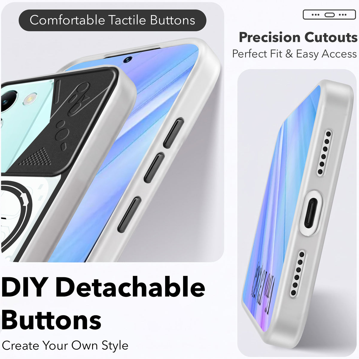 For Vivo T3 5G Metallic Back Cover Case (Metallic Camera Protection & Buttons | Translucent Milky Shade | Hard Polycarbonate)