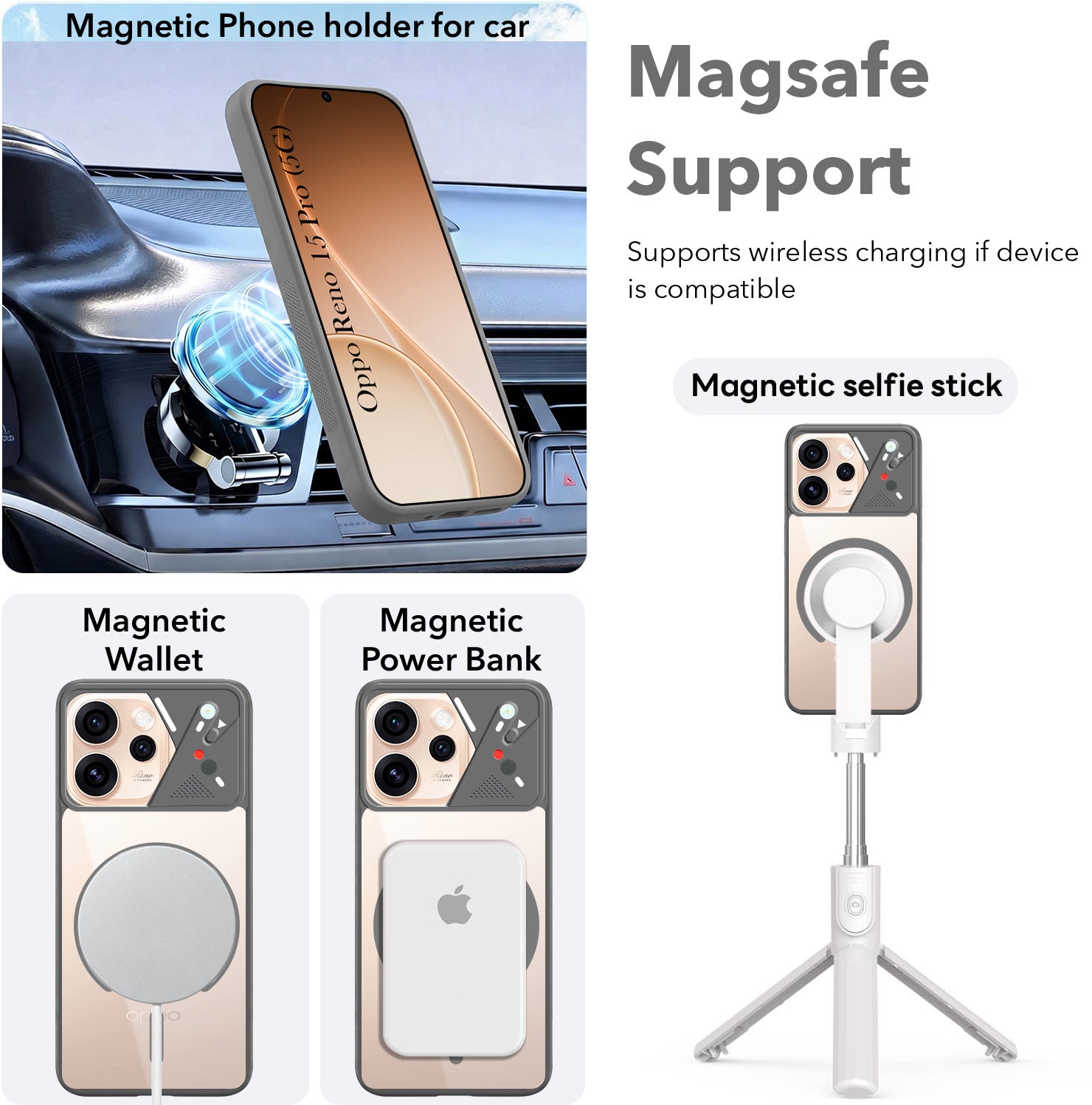 For Oppo Reno15 Pro 5G | Oppo Reno 15 Pro 5G Back Cover Case Lifetime Anti-Yellow Clear (Camera Protection | Side Grip | Wireless MagSafe Compatible)