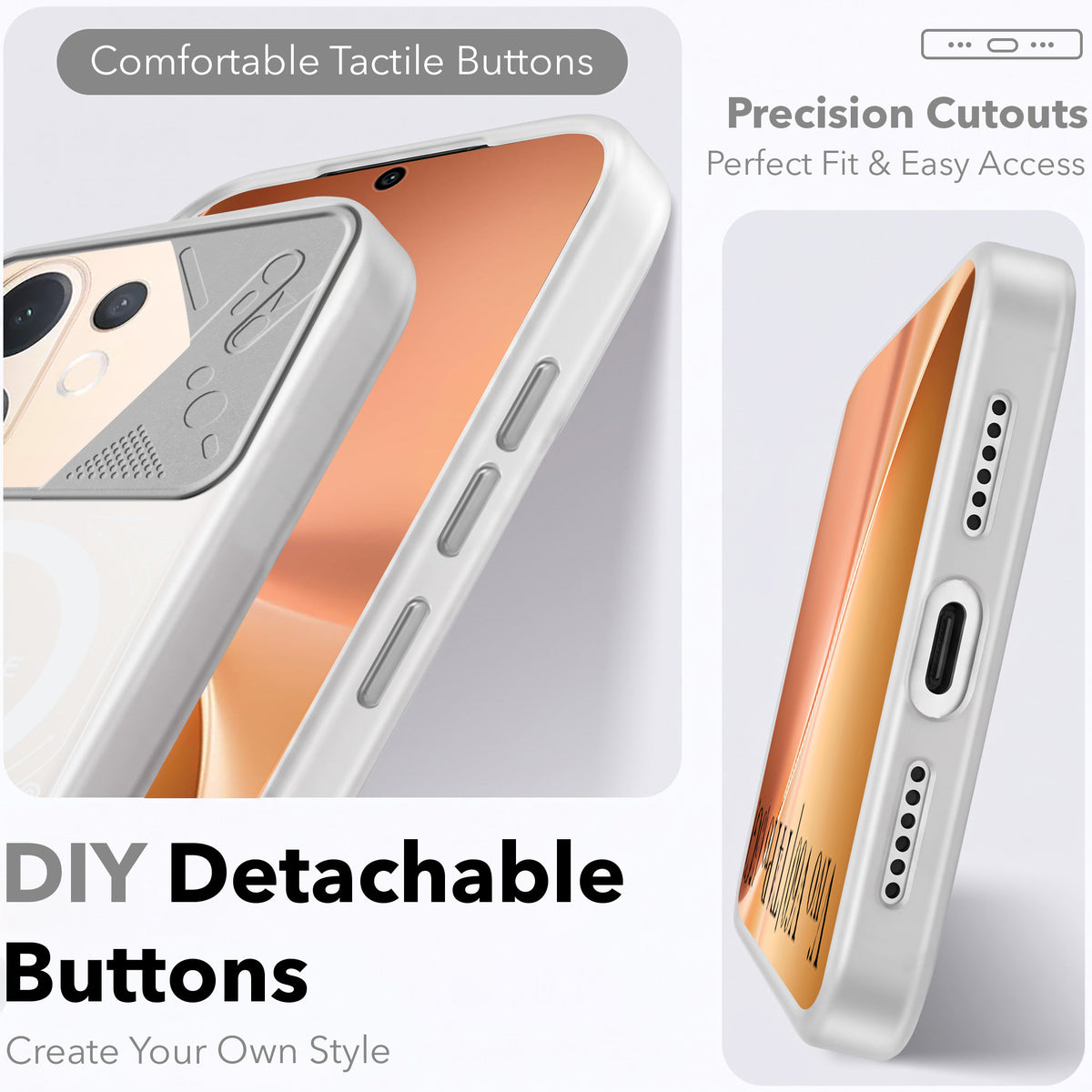 For Vivo V60 | Vivo T4 Pro Metallic Back Cover Case (Metallic Camera Protection & Buttons | Translucent Milky Shade | Hard Polycarbonate)