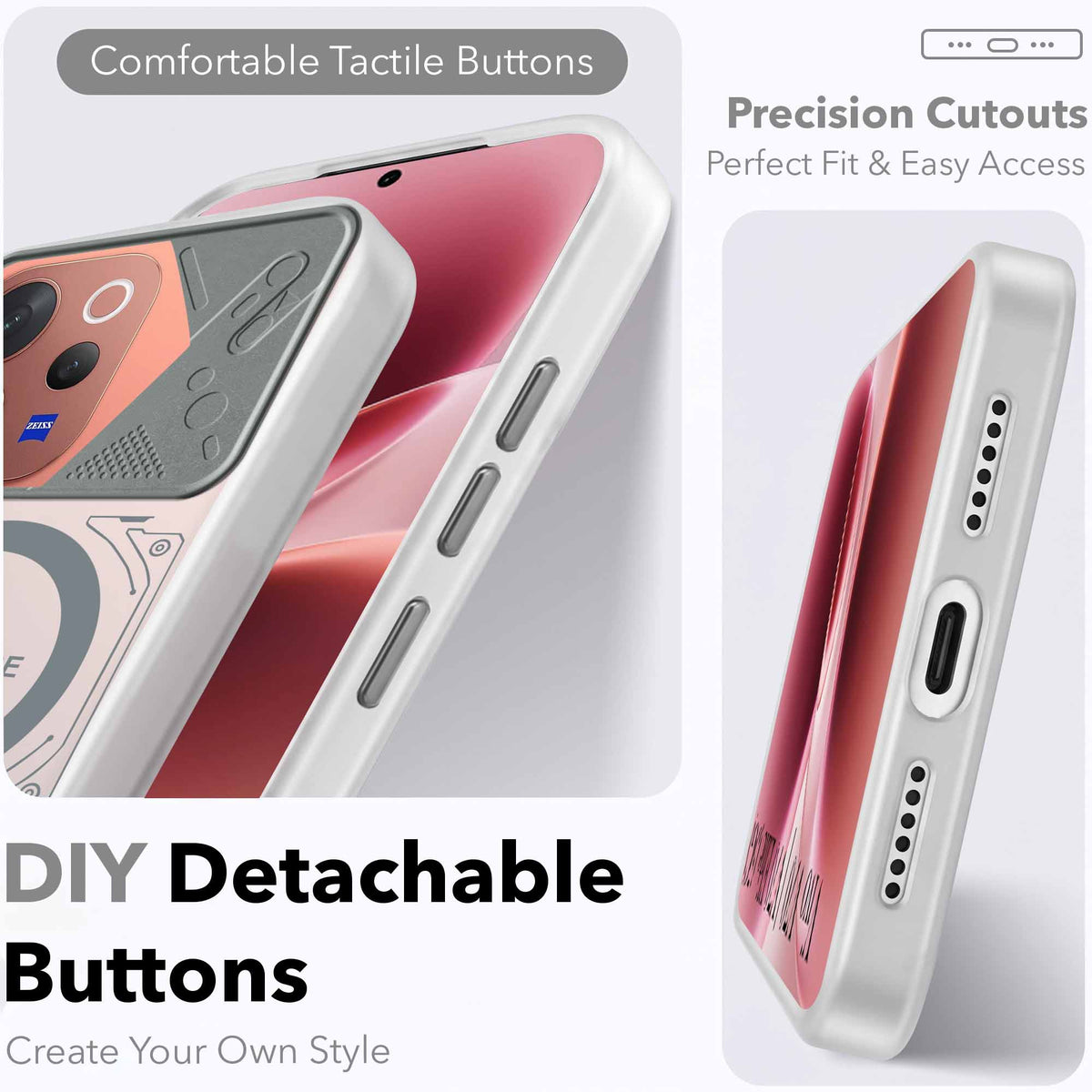 For Vivo V70 | Vivo V70 Elite 5G Metallic Back Cover Case (Metallic Camera Protection & Buttons | Translucent Milky Shade | Hard Polycarbonate)