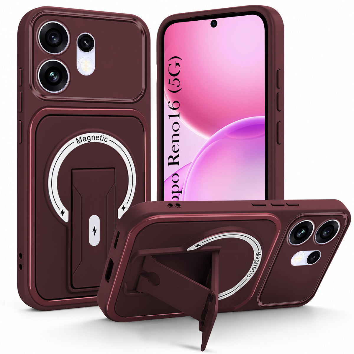 For Oppo Reno 16 Back Case Cover Metallic (Hybrid Armor Kickstand | MagSafe Compatible | Camera Protection Shockproof)