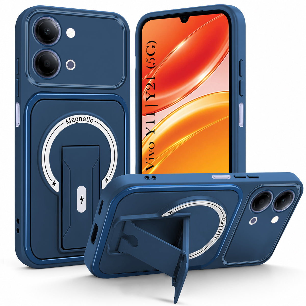 For Vivo Y11 | Vivo Y21 5G Back Case Cover Metallic (Hybrid Armor Kickstand | MagSafe Compatible | Camera Protection Shockproof)