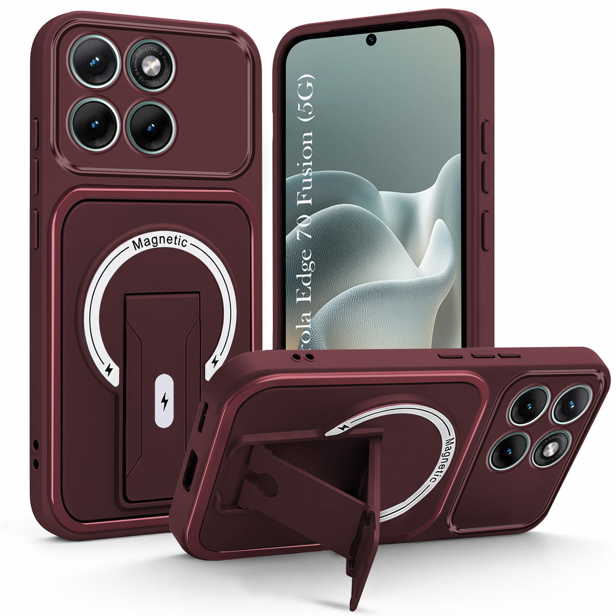 For Motorola Moto Edge 70 Fusion Back Case Cover Metallic (Hybrid Armor Kickstand | MagSafe Compatible | Camera Protection Shockproof)