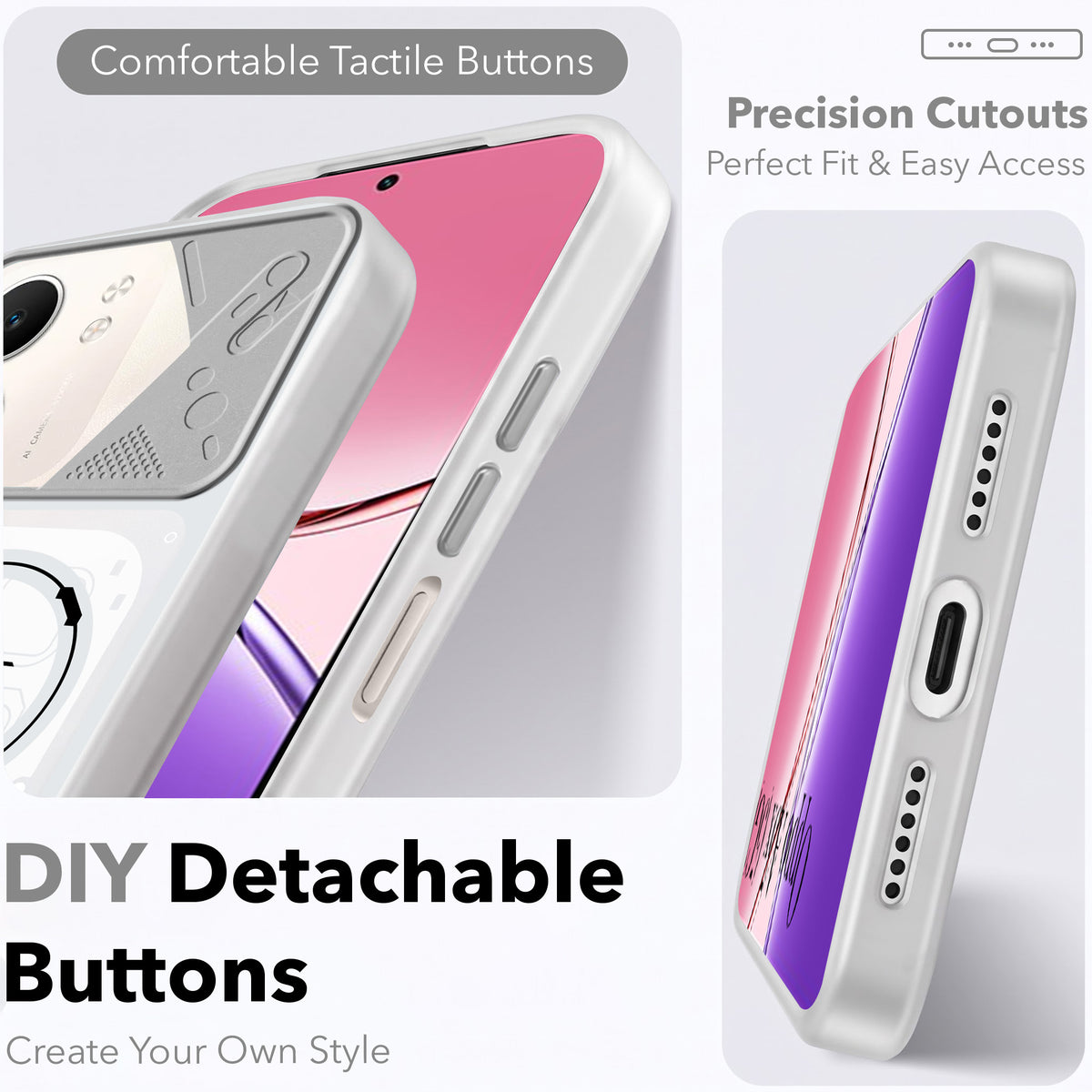 For Oppo A5X Metallic Back Cover Case (Metallic Camera Protection & Buttons | Translucent Milky Shade | Hard Polycarbonate)