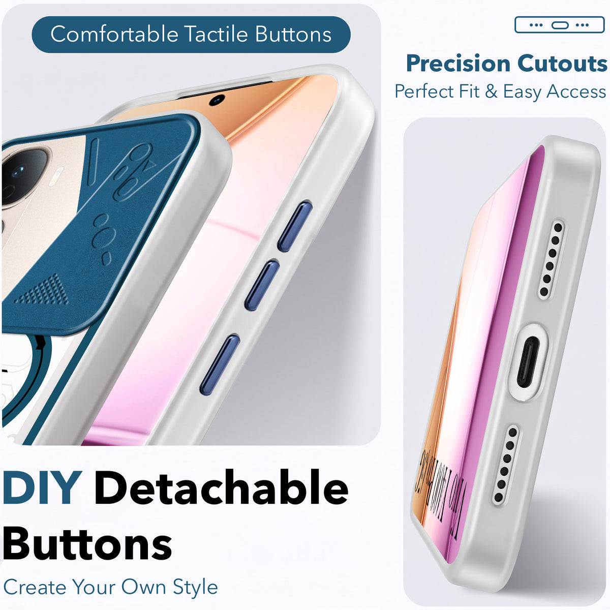 For Vivo Y400 Pro Metallic Back Cover Case (Metallic Camera Protection & Buttons | Translucent Milky Shade | Hard Polycarbonate)
