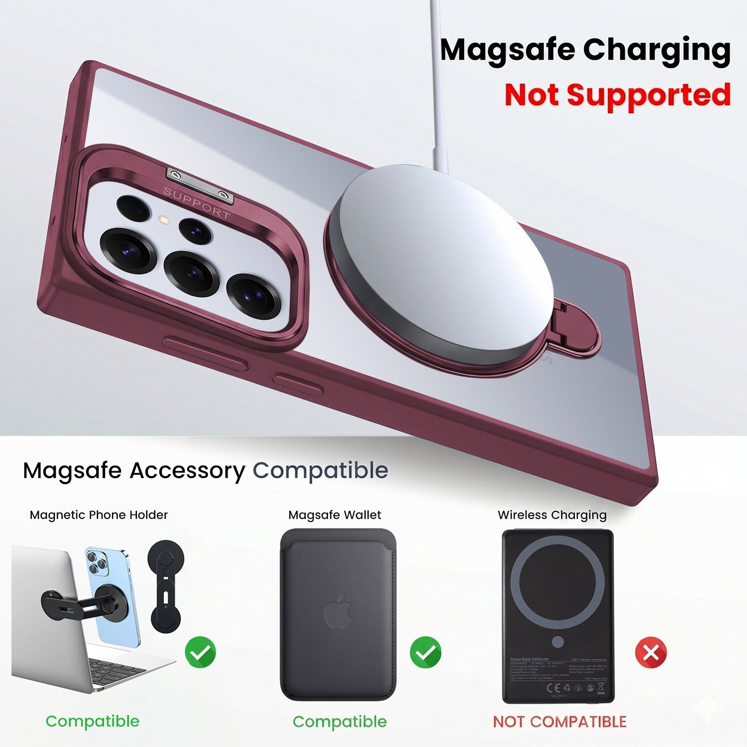 For Samsung Galaxy S25 Ultra Back Cover Case Crystal (Lifetime Anti Yellow | Magnetic Ring Stand | Camera Lens Protection | MagSafe Compatible)