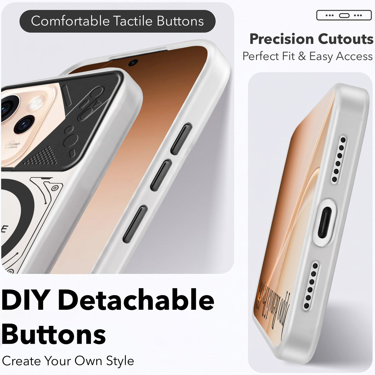 For Oppo Reno15 Pro 5G | Oppo Reno 15 Pro 5G Metallic Back Cover Case (Metallic Camera Protection & Buttons | Translucent Milky Shade | Hard Polycarbonate)