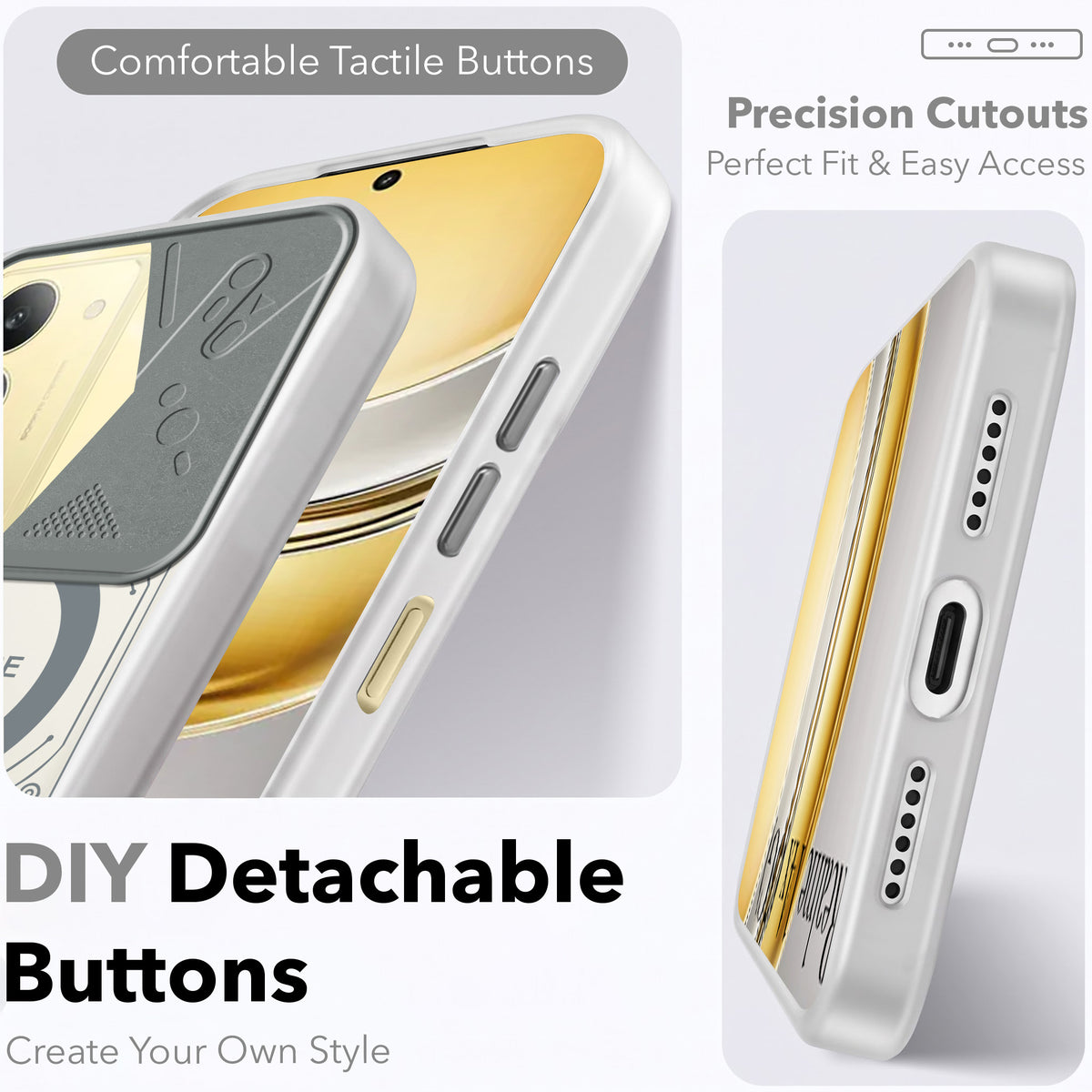 For Realme 14X Metallic Back Cover Case (Metallic Camera Protection & Buttons | Translucent Milky Shade | Hard Polycarbonate)