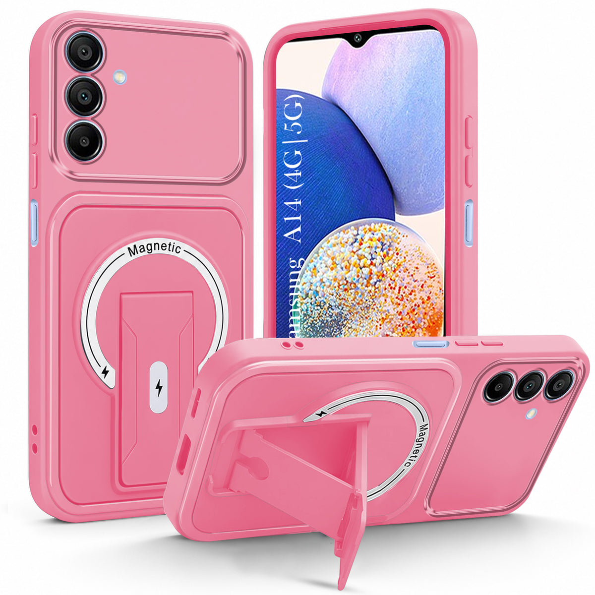 For Samsung Galaxy A14 4G | 5G Back Case Cover Metallic (Hybrid Armor Kickstand | MagSafe Compatible | Camera Protection Shockproof)
