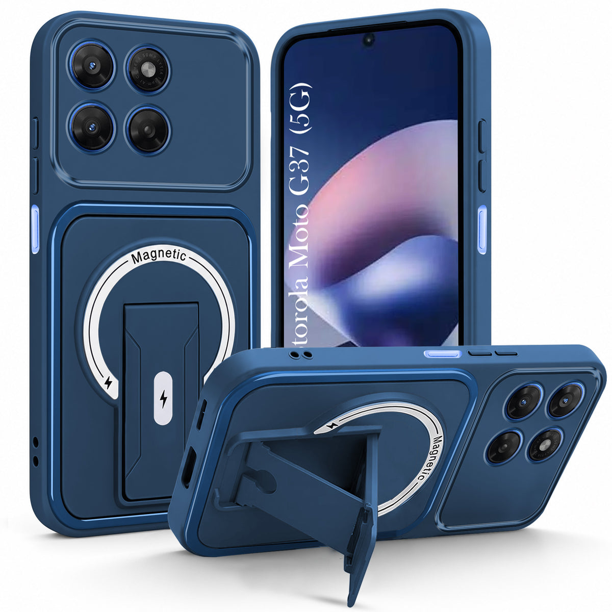 For Motorola Moto G37 Back Case Cover Metallic (Hybrid Armor Kickstand | MagSafe Compatible | Camera Protection Shockproof)