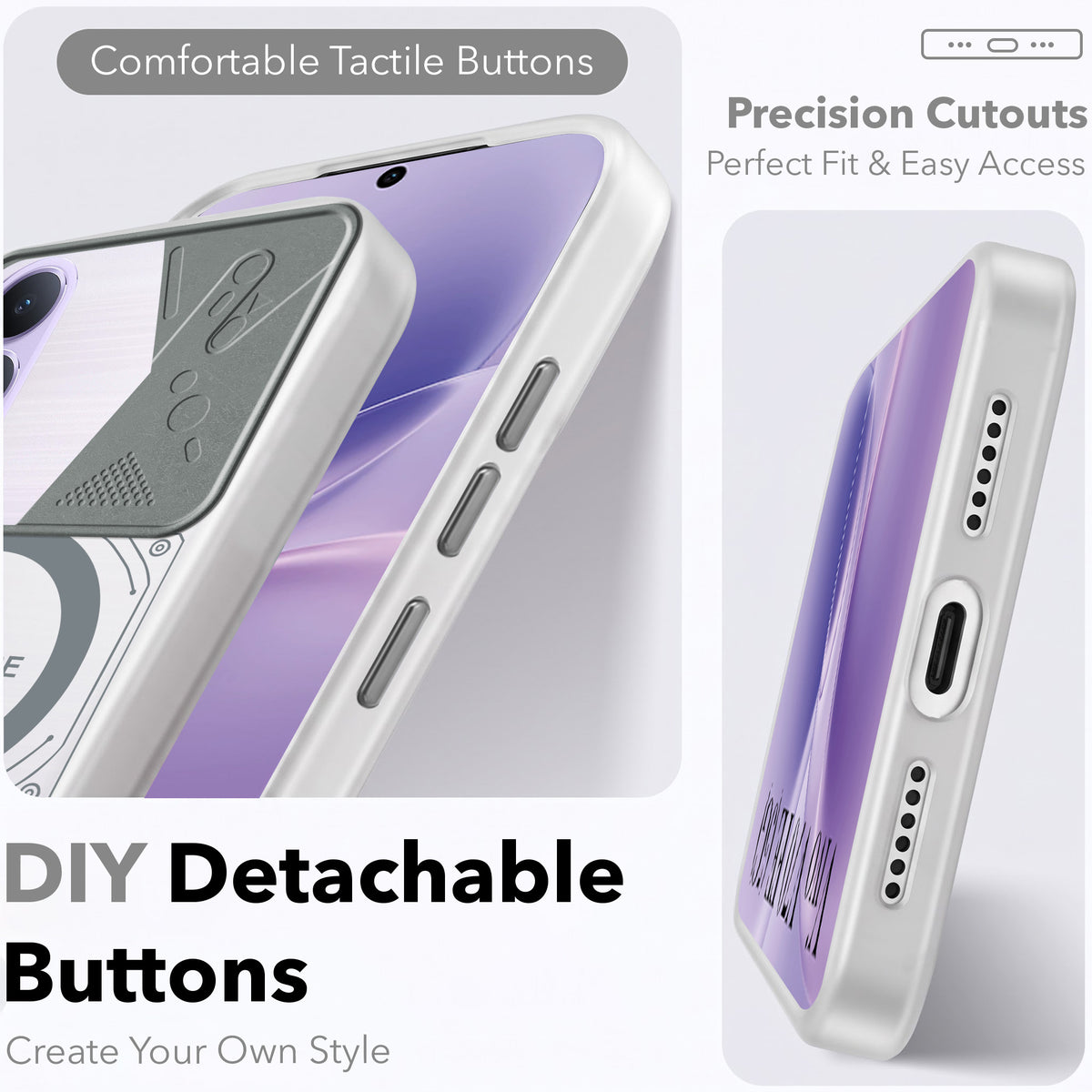 For Vivo V70 FE 5G Metallic Back Cover Case (Metallic Camera Protection & Buttons | Translucent Milky Shade | Hard Polycarbonate)