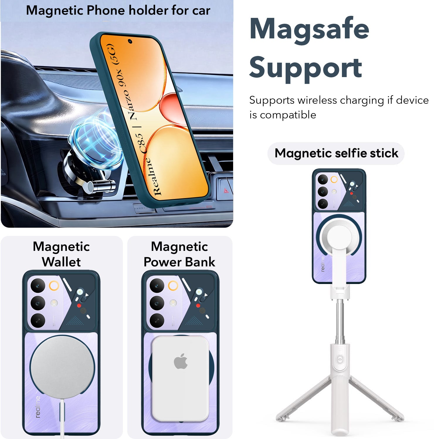 For Realme C85 5G | Realme Narzo 90x  Back Cover Case Lifetime Anti-Yellow Clear (Camera Protection | Side Grip | Wireless MagSafe Compatible)