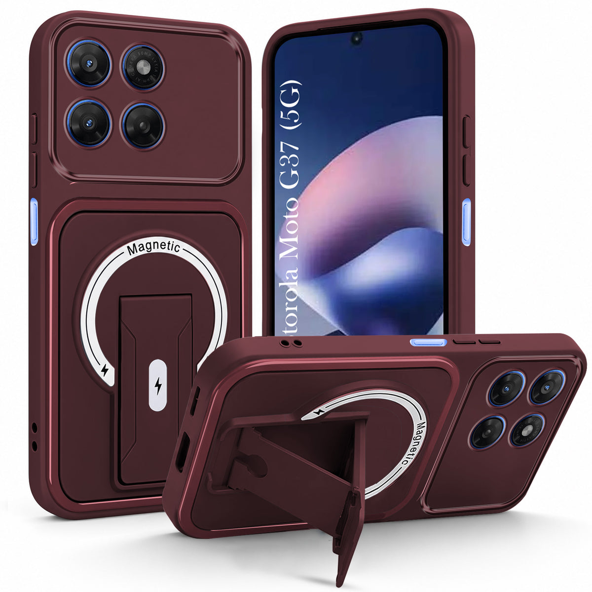 For Motorola Moto G37 Back Case Cover Metallic (Hybrid Armor Kickstand | MagSafe Compatible | Camera Protection Shockproof)