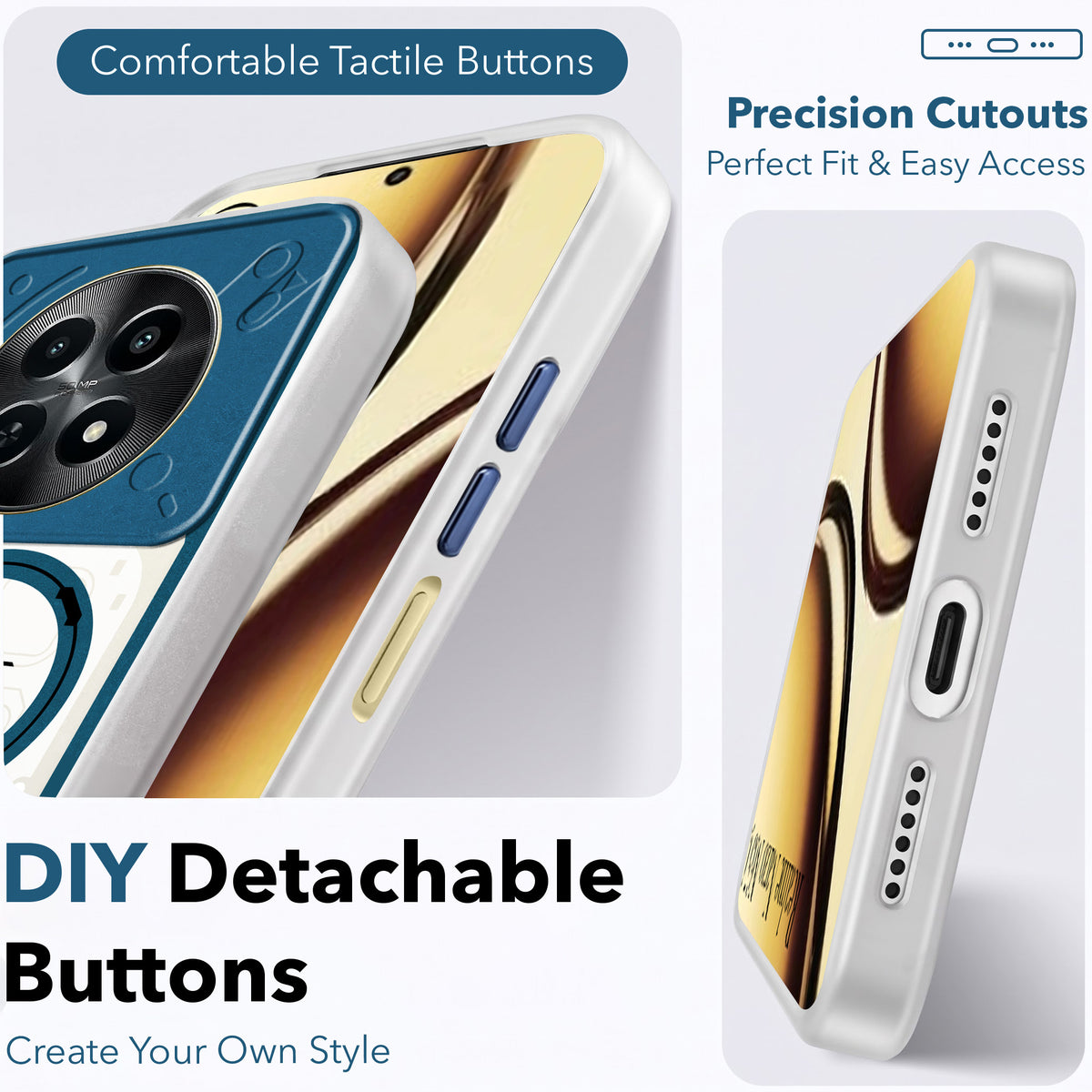 For Realme Narzo N65 5G Metallic Back Cover Case (Metallic Camera Protection & Buttons | Translucent Milky Shade | Hard Polycarbonate)