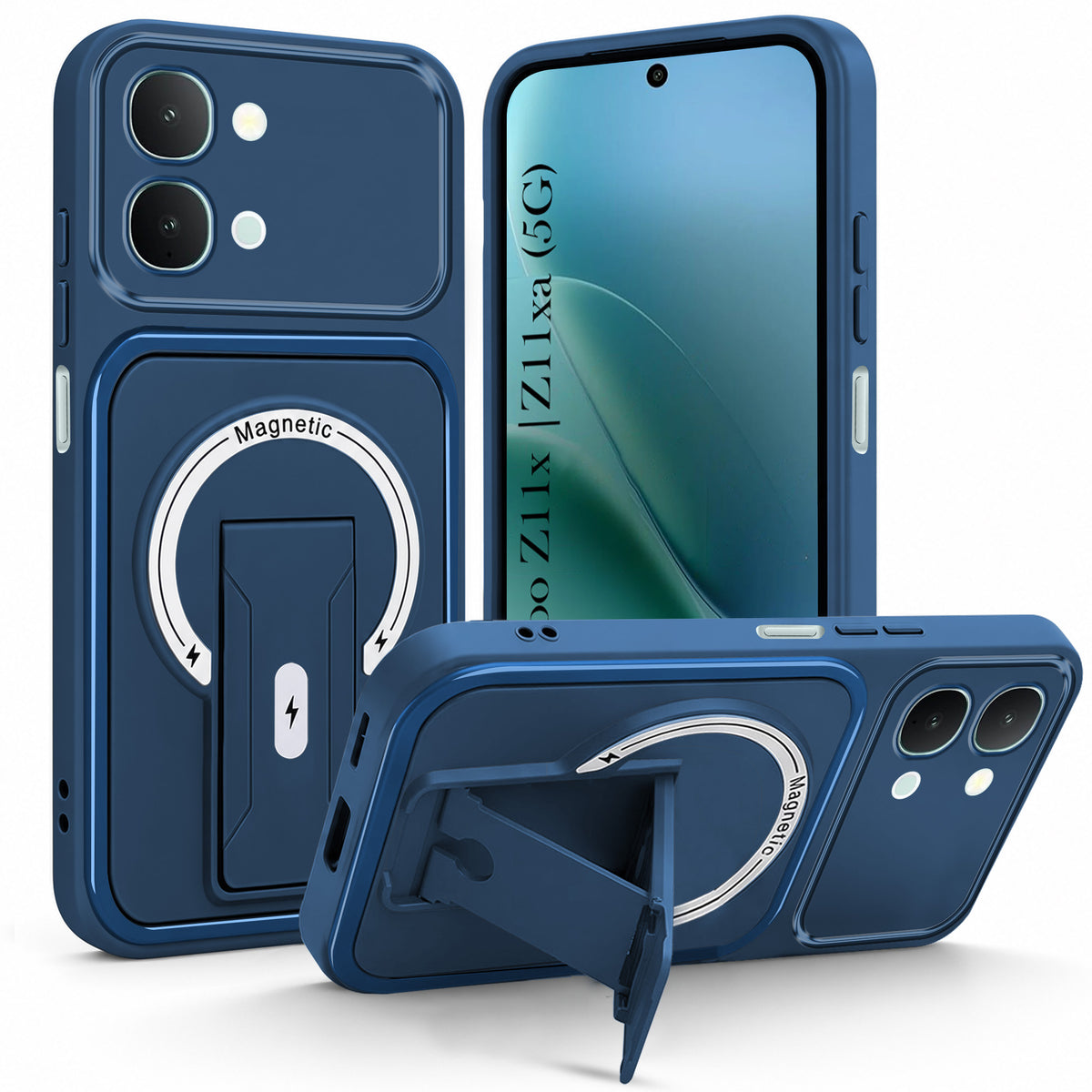 For Vivo iQOO Z11x 5G | Vivo iQOO Z11xa Back Case Cover Metallic (Hybrid Armor Kickstand | MagSafe Compatible | Camera Protection Shockproof)