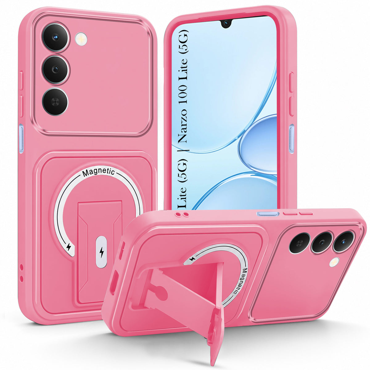 For Realme P4 Lite 5G | Narzo 100 Lite 5G Back Case Cover Metallic (Hybrid Armor Kickstand | MagSafe Compatible | Camera Protection Shockproof)