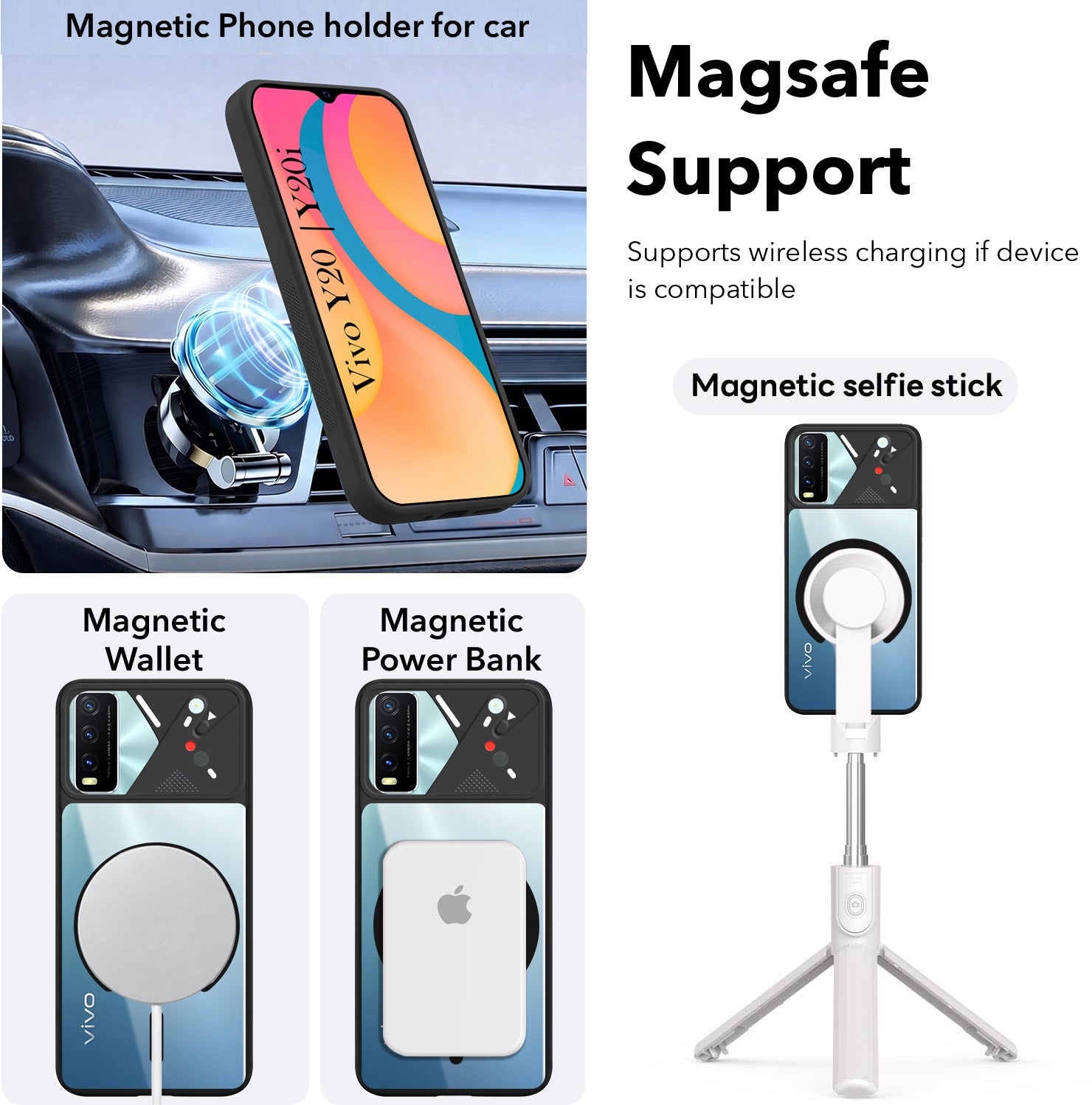 For Vivo Y20 | Y20i Back Cover Case Lifetime Anti-Yellow Clear (Camera Protection | Side Grip | Wireless MagSafe Compatible)