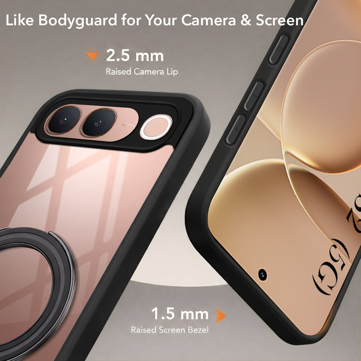 For Vivo S2 5G Back Cover Case (Kick Stand Ring Holder | Life time Anti Yellow | Camera Protection)