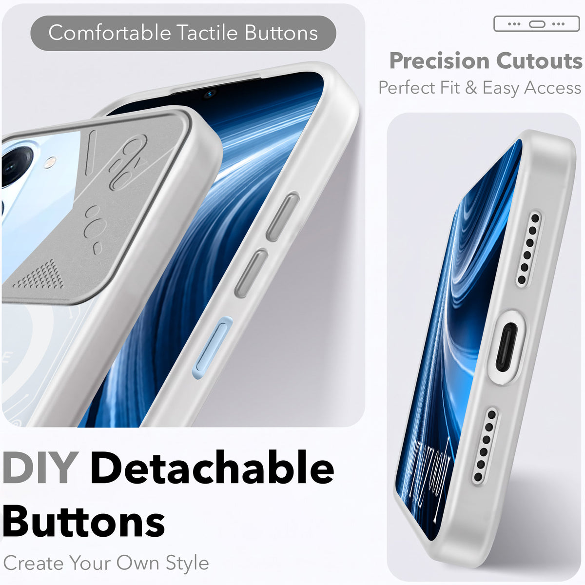 For Vivo iQOO Z10 Lite Metallic Back Cover Case (Metallic Camera Protection & Buttons | Translucent Milky Shade | Hard Polycarbonate)